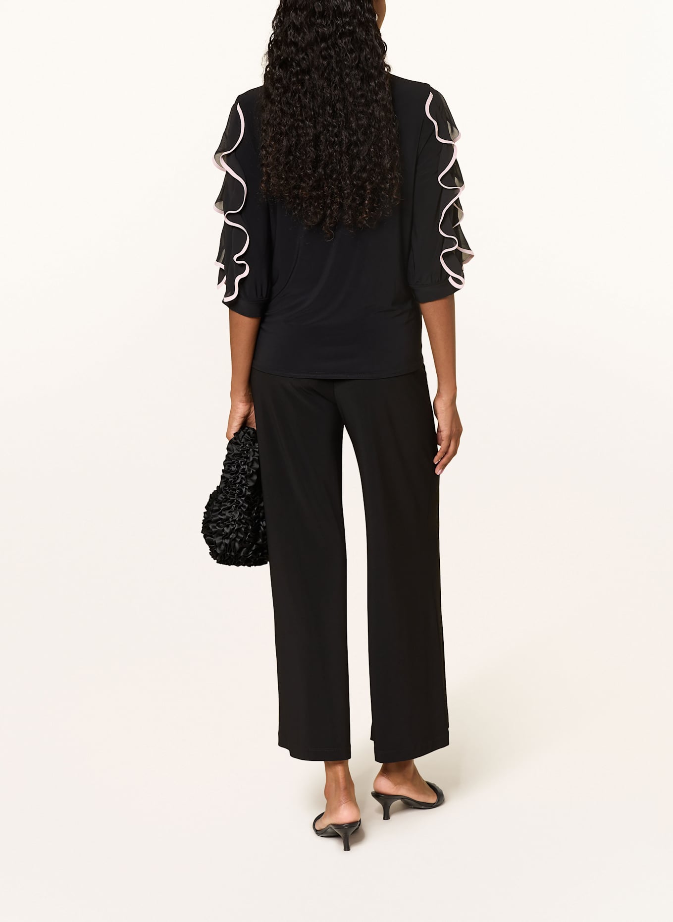 Joseph Ribkoff Halenka s volány a 3/4 rukávem: ČERNÁ / STARORŮŽOVÁ