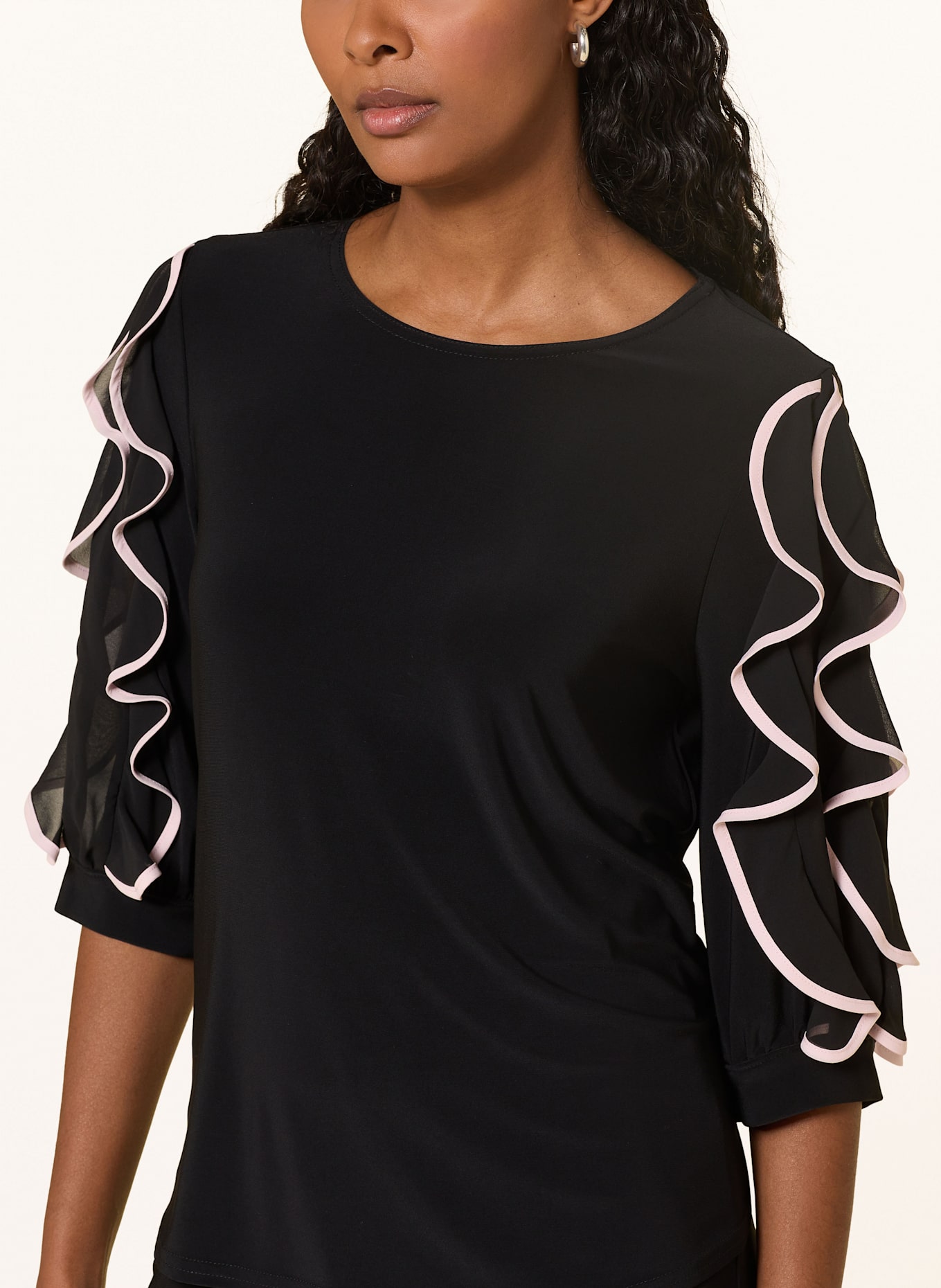 Joseph Ribkoff Halenka s volány a 3/4 rukávem: ČERNÁ / STARORŮŽOVÁ