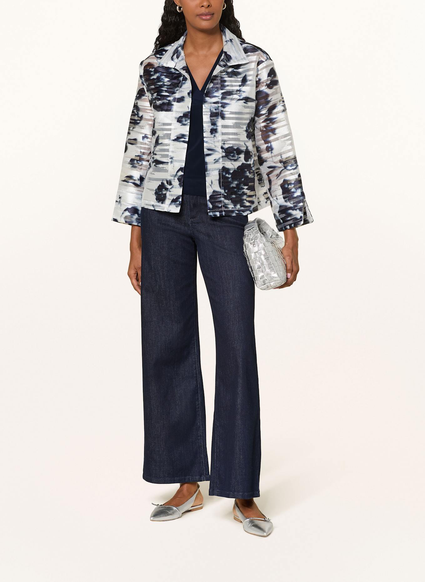 Joseph Ribkoff Boxy jacket: SILVER / DARK BLUE