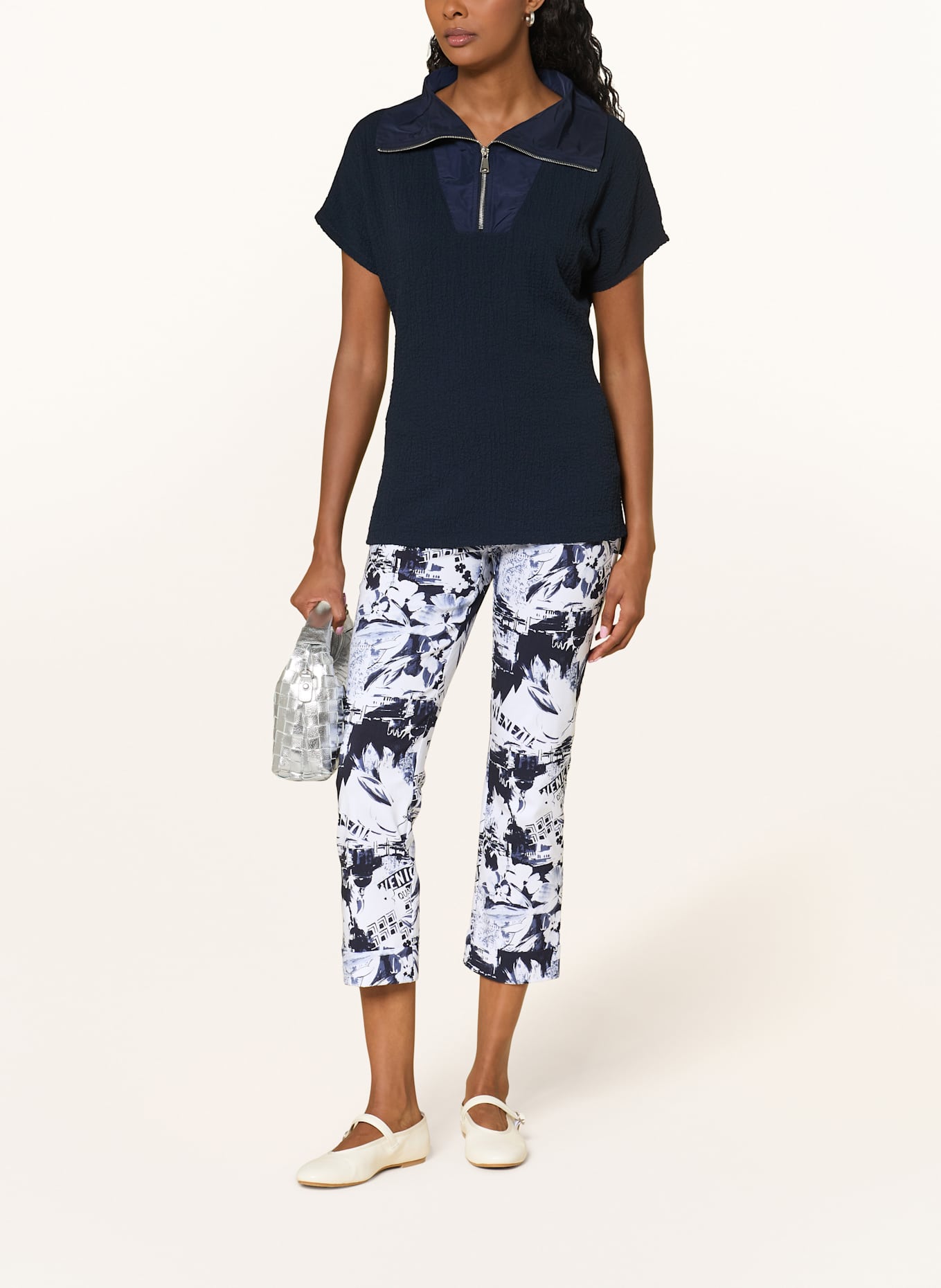 Joseph Ribkoff Spodnie 7/8: BIAŁY / GRANATOWY