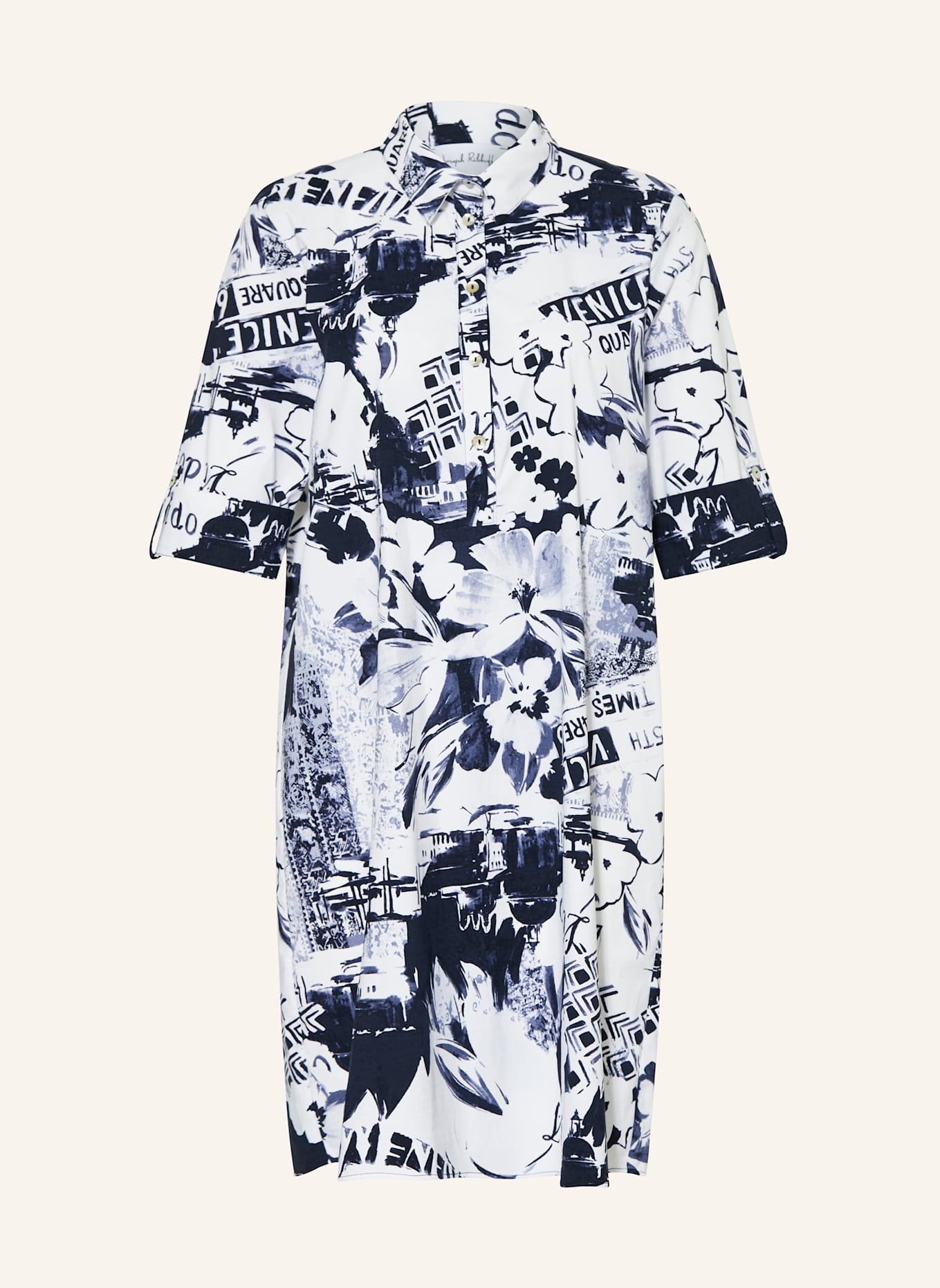 Joseph Ribkoff Dress with 3/4 sleeve: DARK BLUE / WHITE