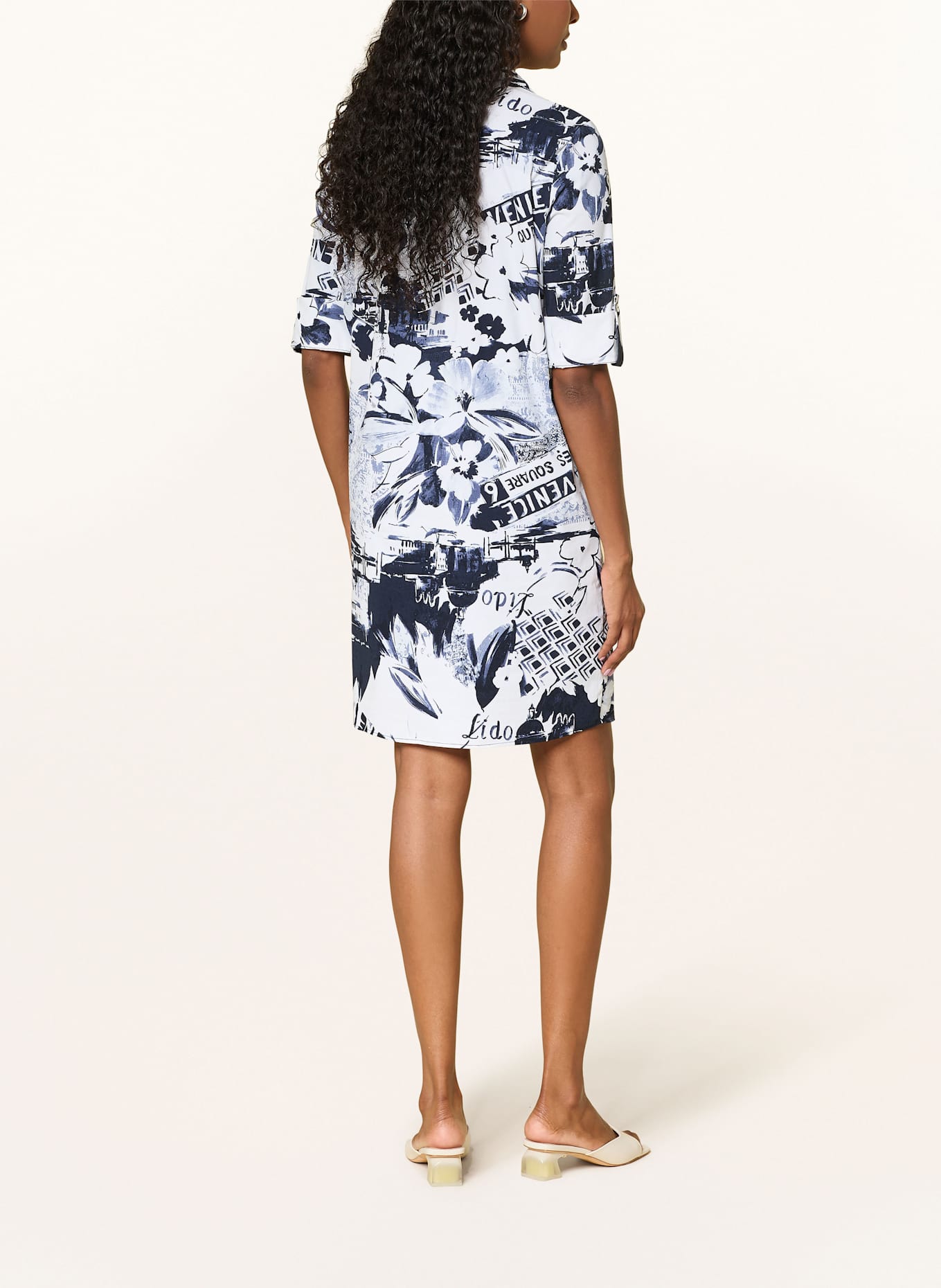 Joseph Ribkoff Dress with 3/4 sleeve: DARK BLUE / WHITE