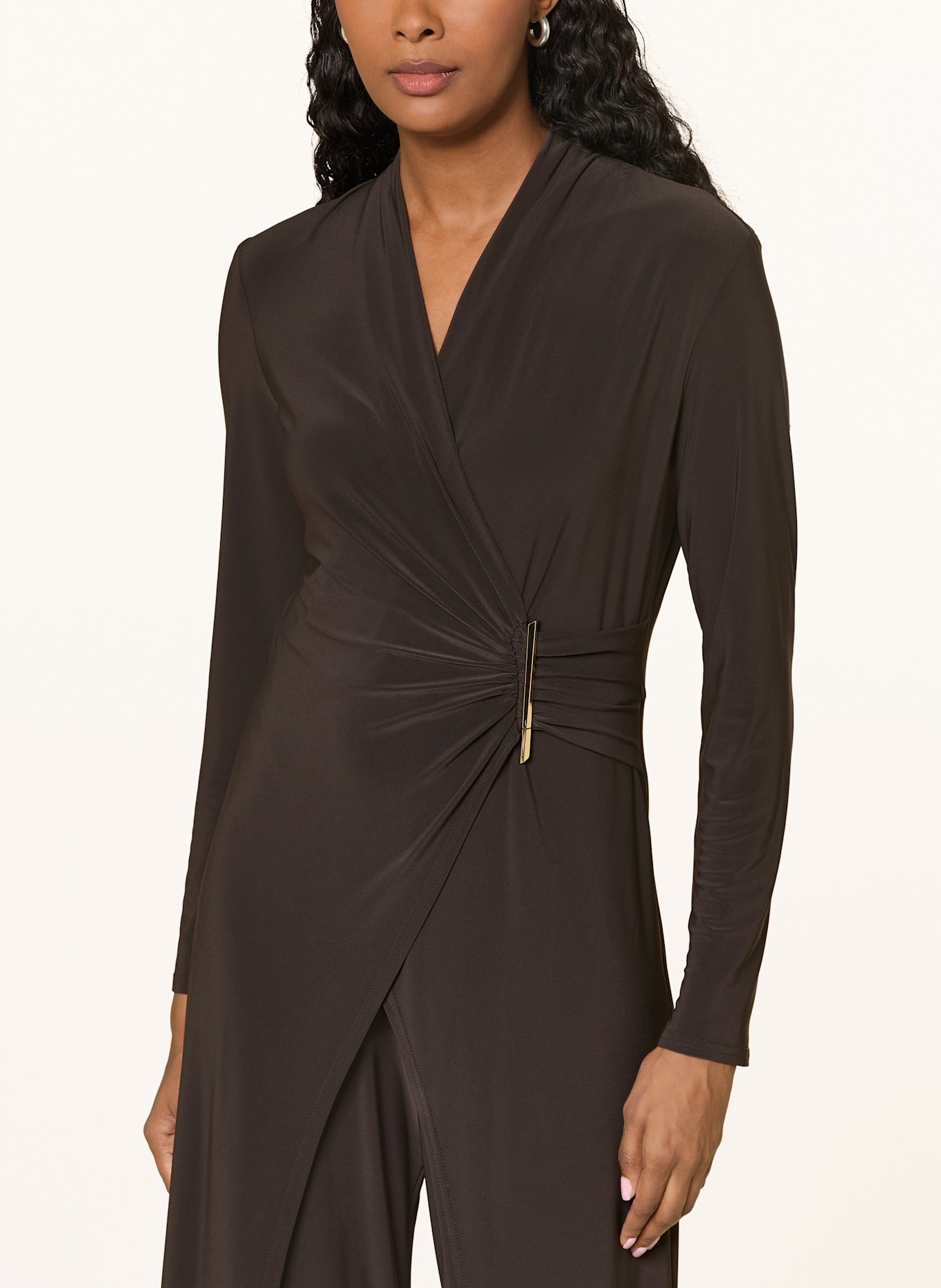 Joseph Ribkoff Jersey-Jumpsuit in Wickeloptik: BRAUN / GOLD