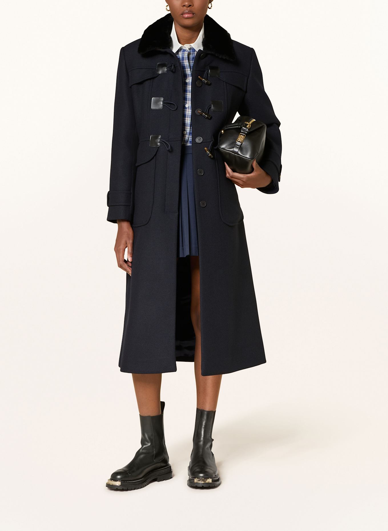 SANDRO Mantel im Materialmix: DUNKELBLAU