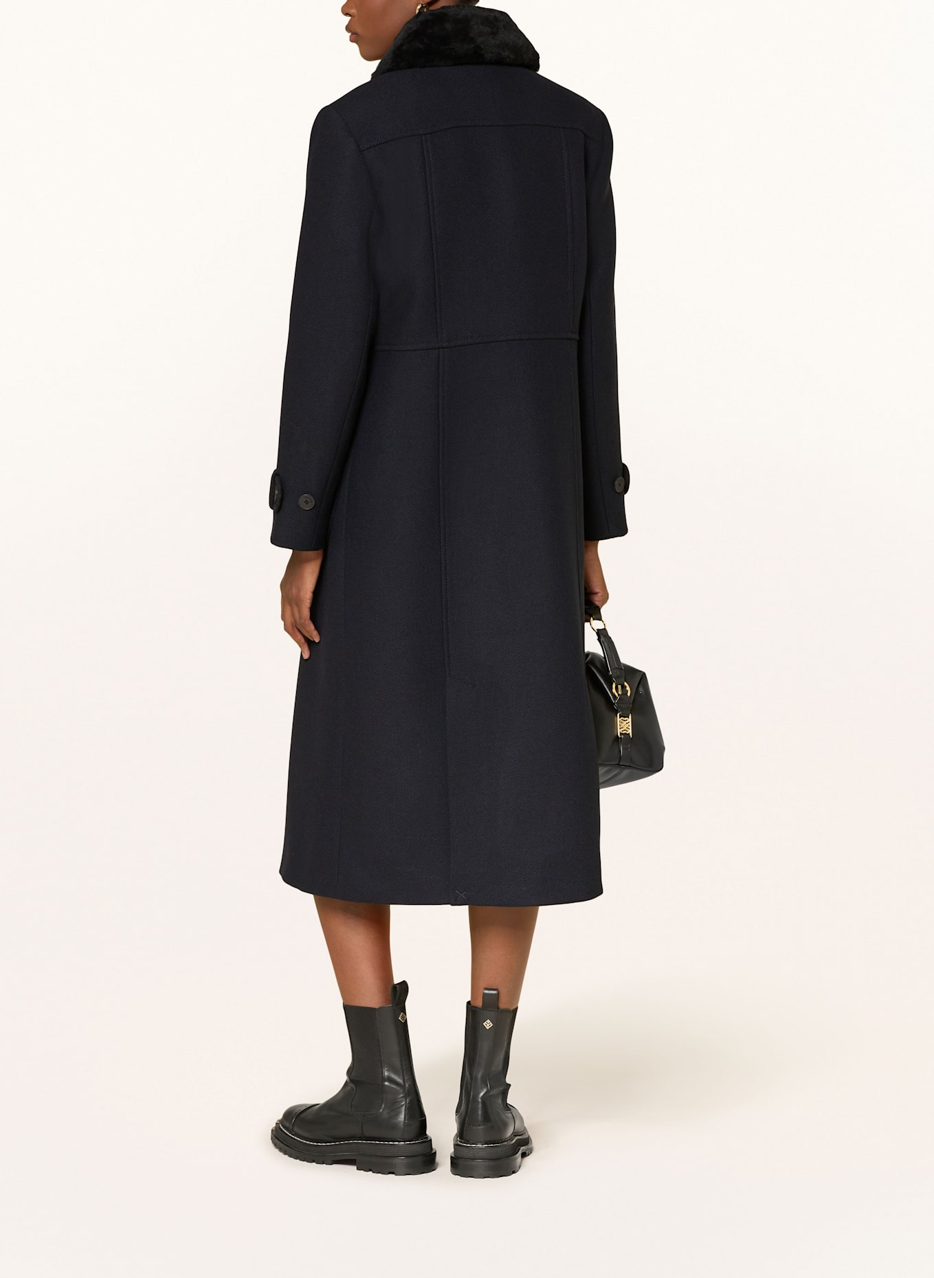 SANDRO Mantel im Materialmix: DUNKELBLAU