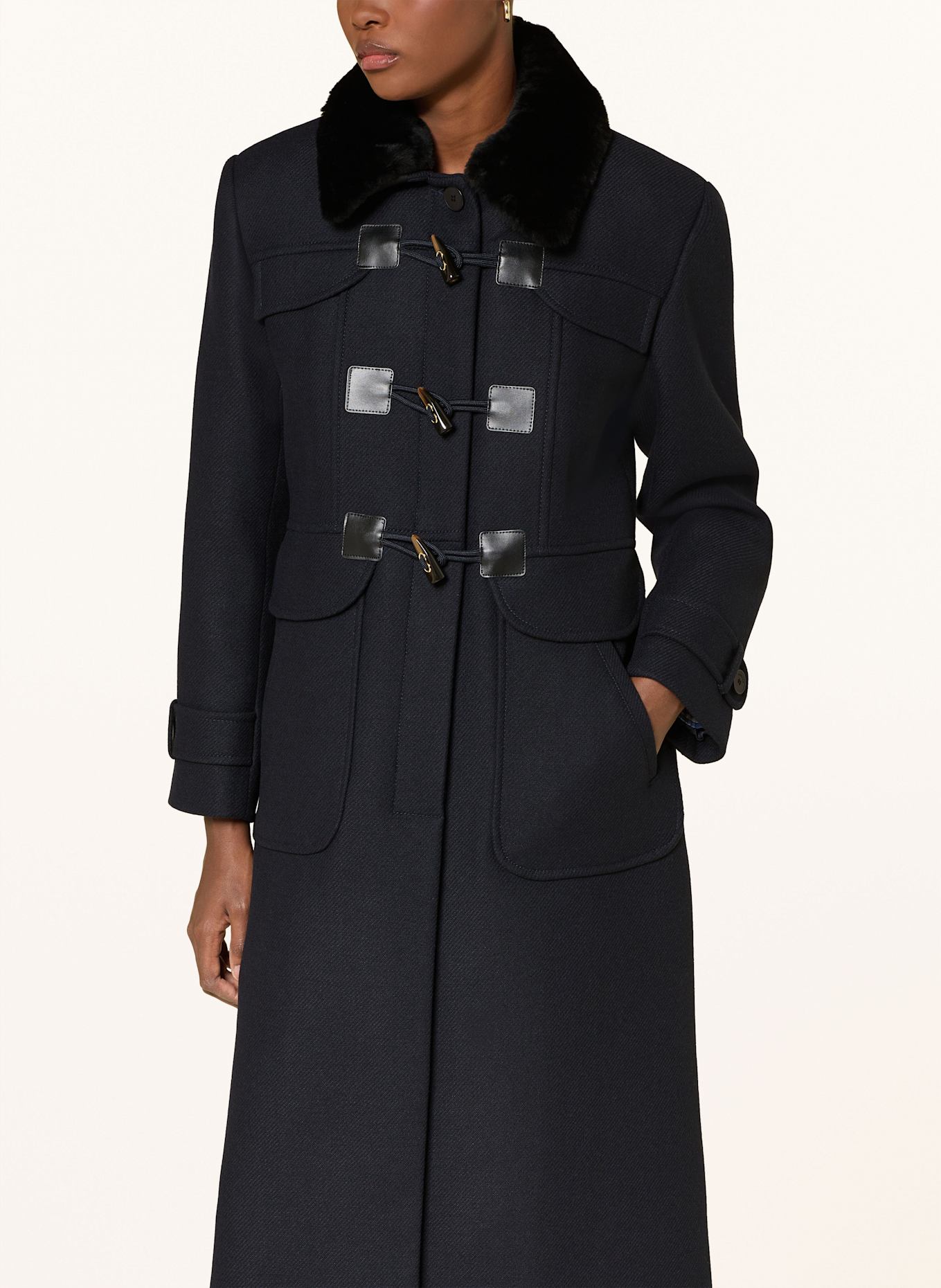 SANDRO Mantel im Materialmix: DUNKELBLAU