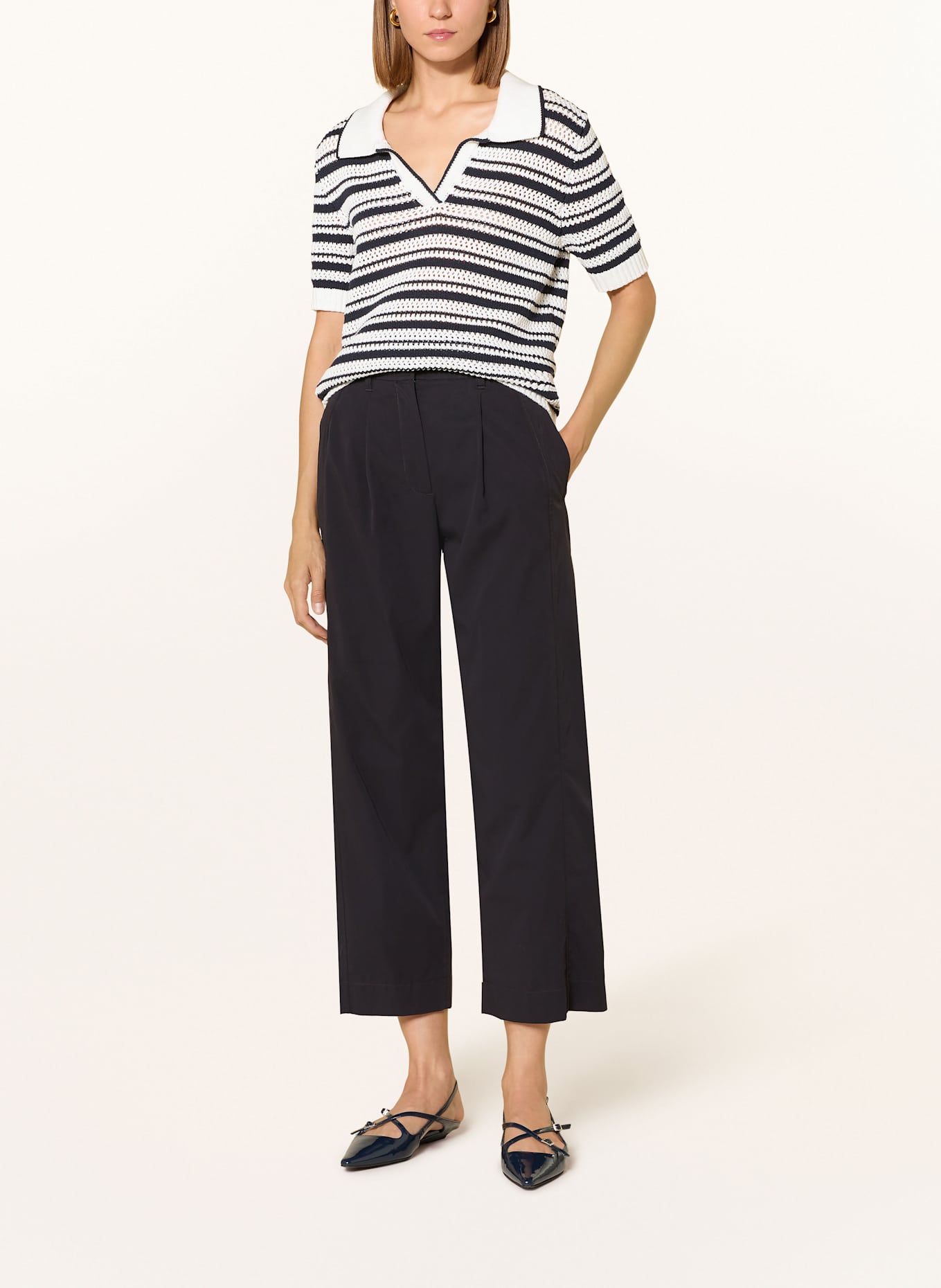 CINQUE Úpletová polokošile CINETARI: TMAVĚ MODRÁ / BÍLÁ