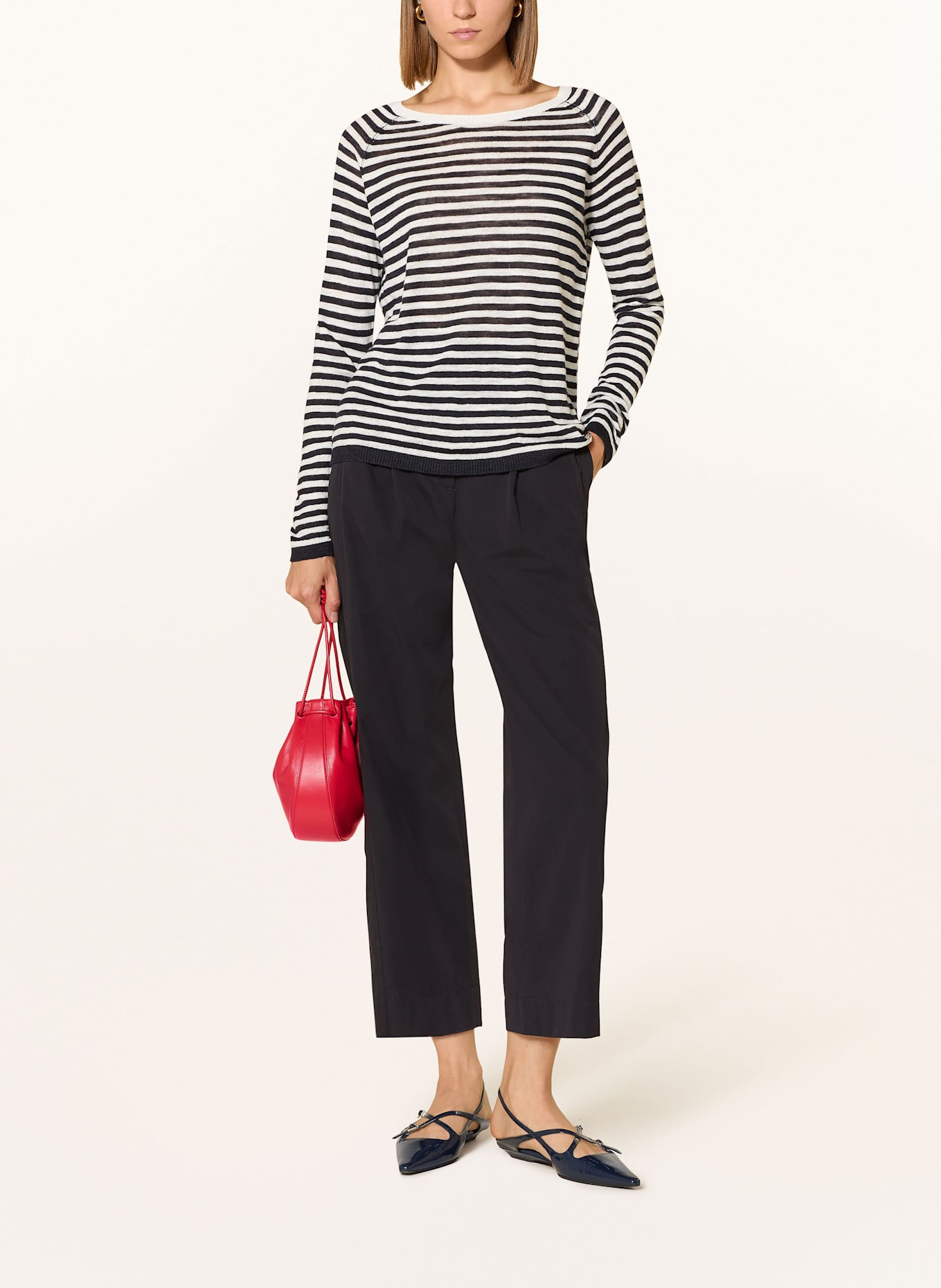 CINQUE Pull CILINDA en lin: BLEU FONCÉ / BLANC