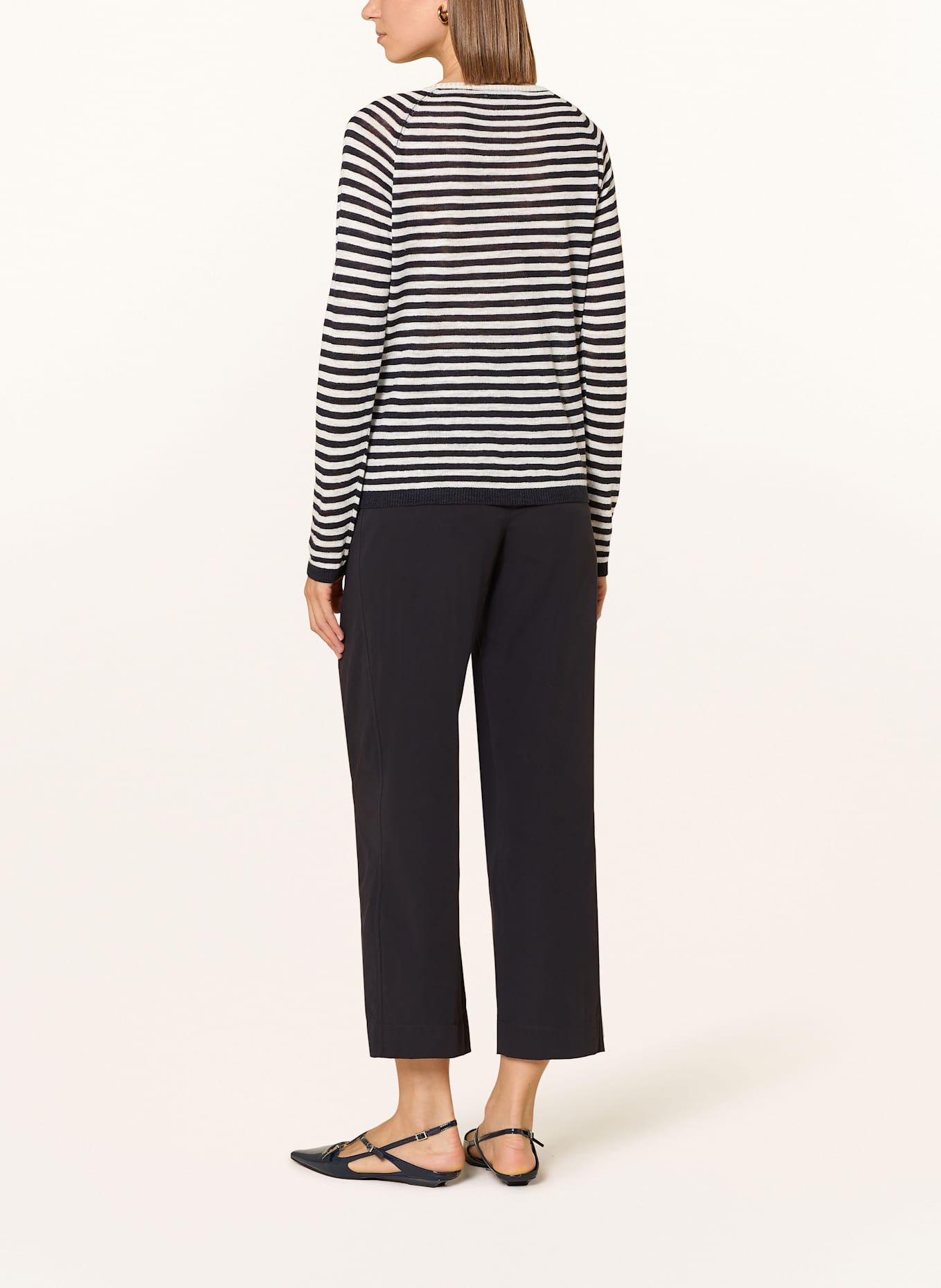 CINQUE Pull CILINDA en lin: BLEU FONCÉ / BLANC