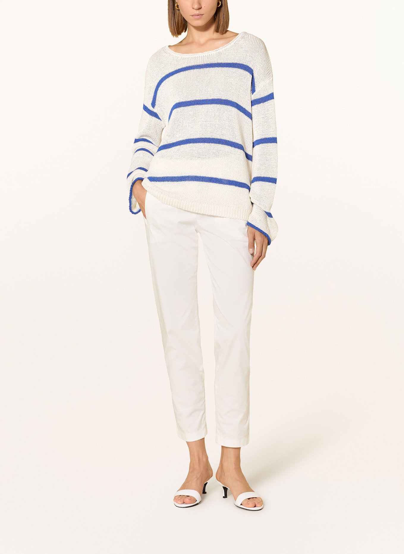 CINQUE Svetr CILIVIA se lnem: MODRÁ / BÍLÁ