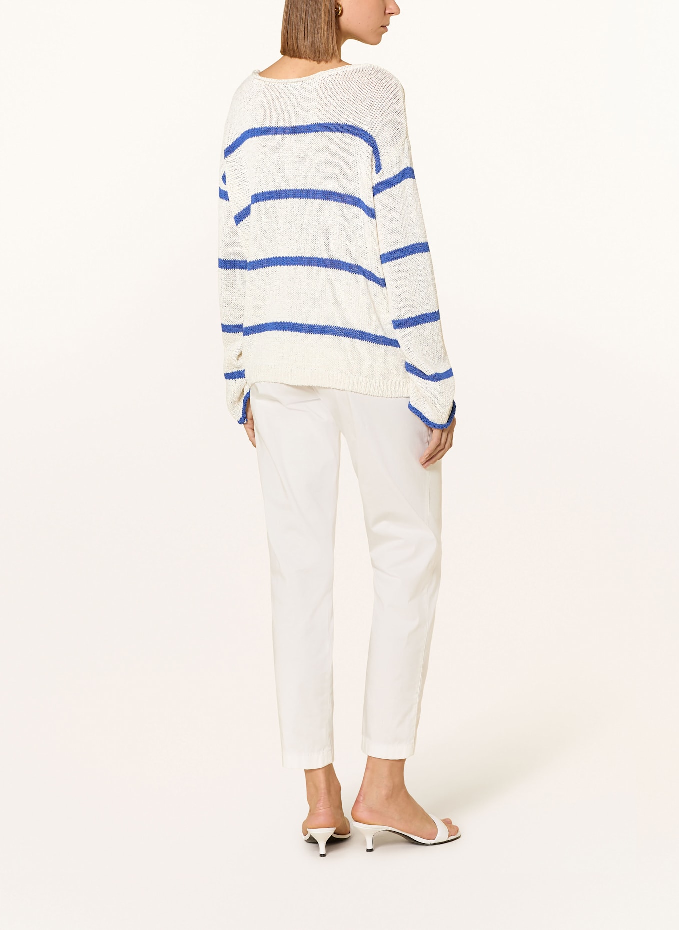 CINQUE Svetr CILIVIA se lnem: MODRÁ / BÍLÁ