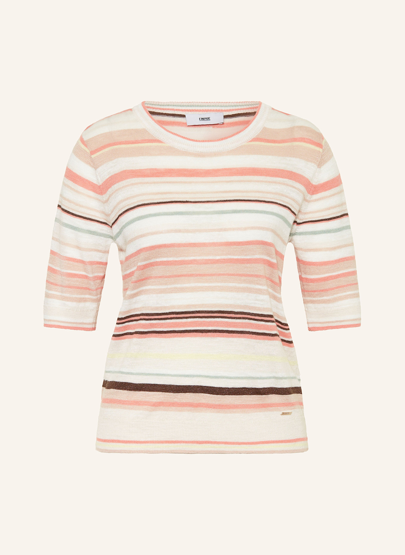 CINQUE Strickshirt CIROMANA mit Leinen: WEISS / ROT / HELLGRÜN