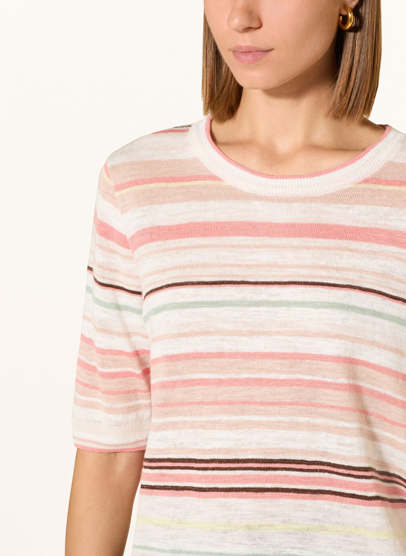 CINQUE Strickshirt CIROMANA mit Leinen: WEISS / ROT / HELLGRÜN