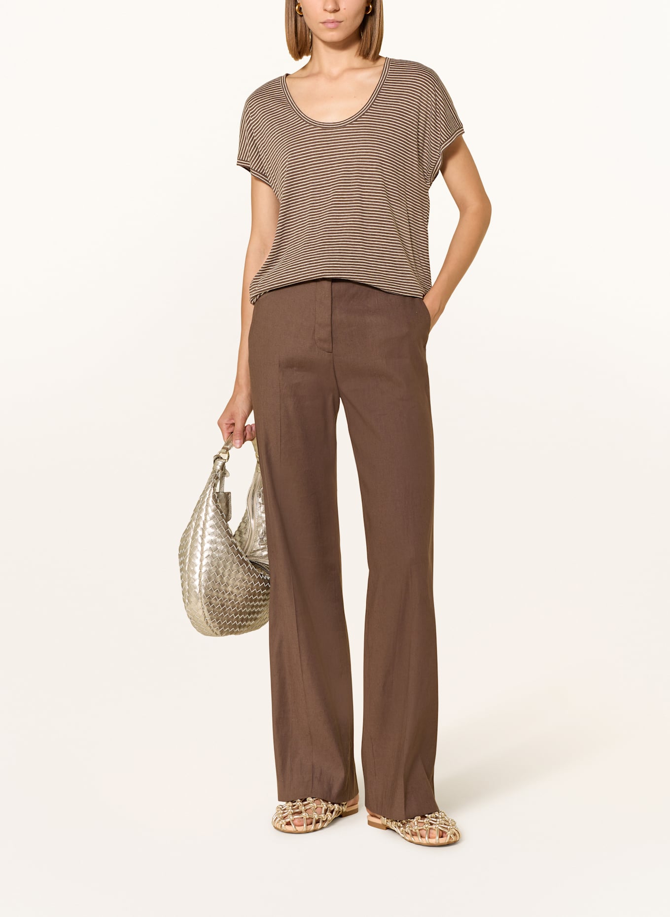 CINQUE T-Shirt CITAKI mit Leinen: DUNKELBRAUN / BEIGE