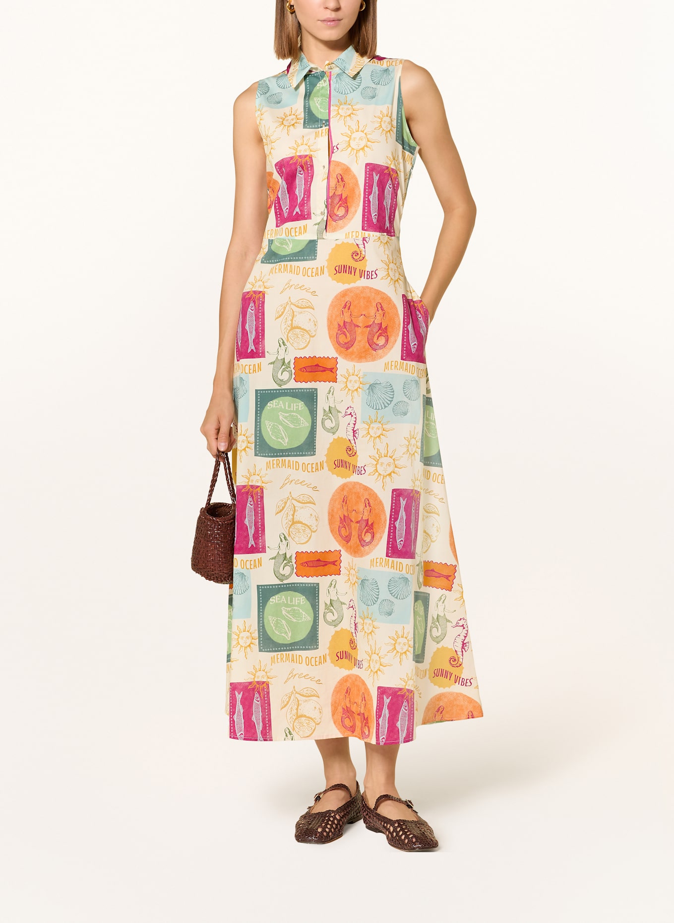 CINQUE Hemdblusenkleid CIELBA: ECRU / ORANGE / FUCHSIA