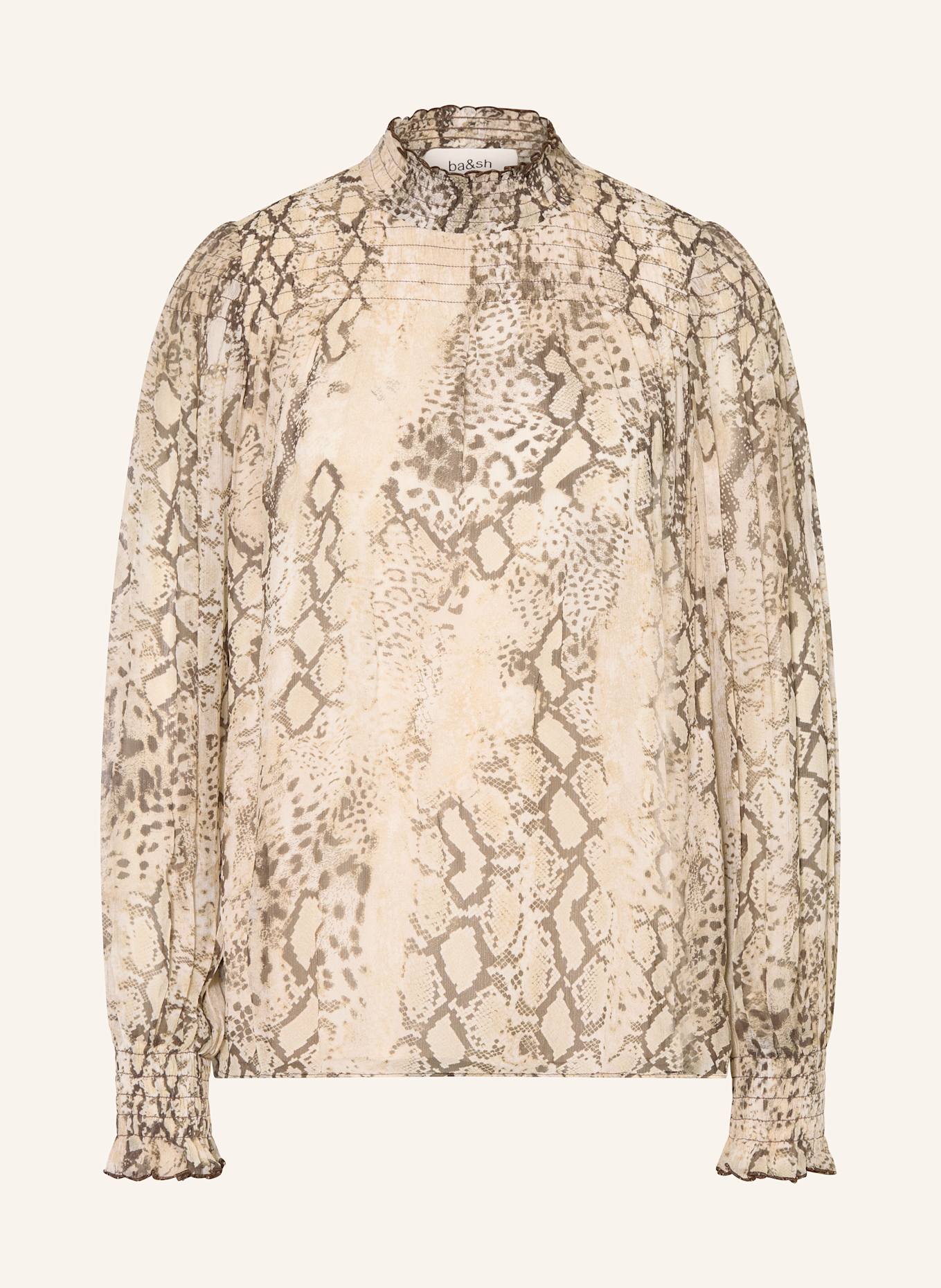 ba&sh Blusenshirt SHAMY mit Rüschen und Plissees: ECRU / BRAUN / HELLBRAUN
