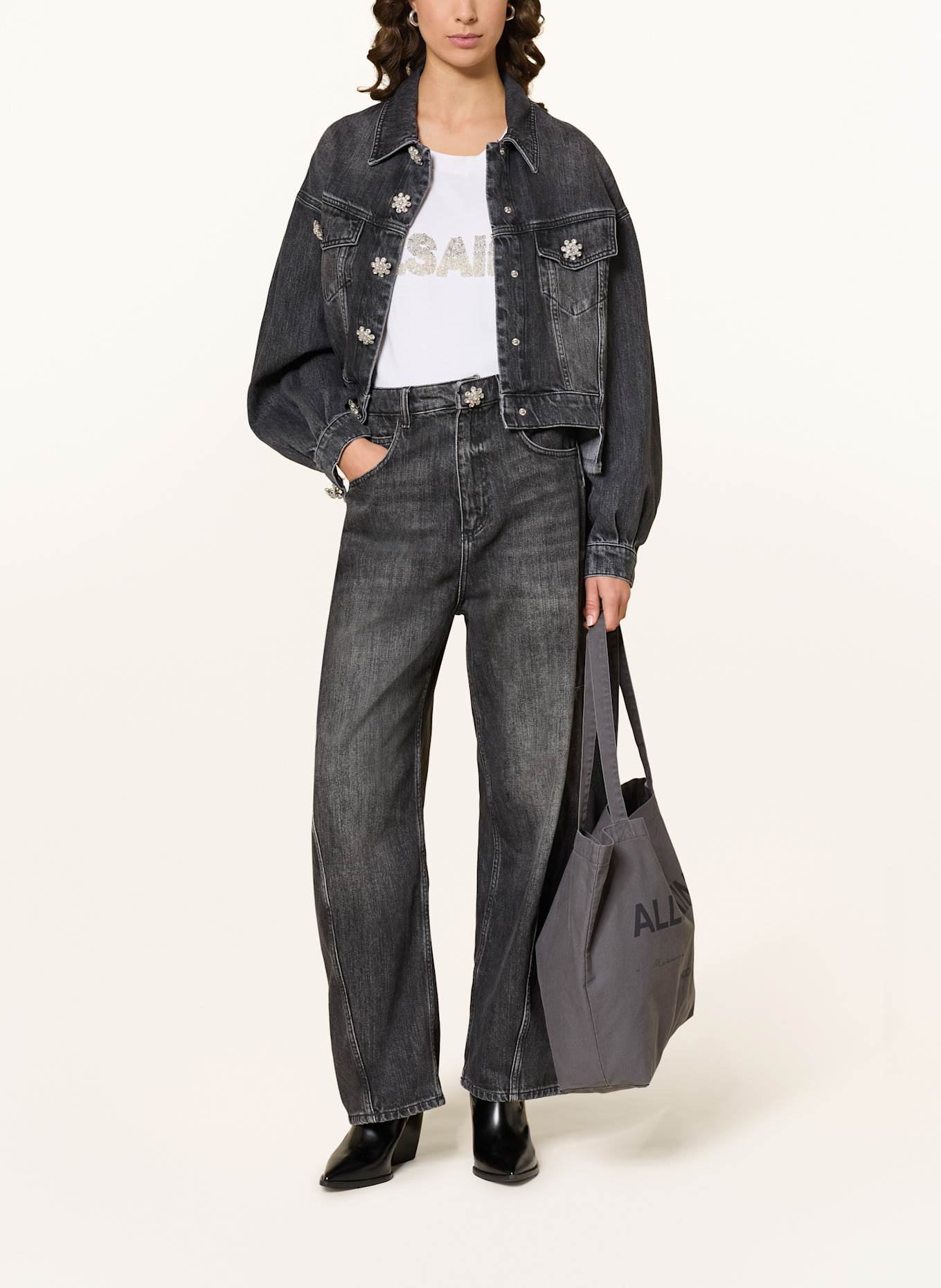 ALLSAINTS Barreljeans CARTER mit Schmucksteinen: 162 Washed Black
