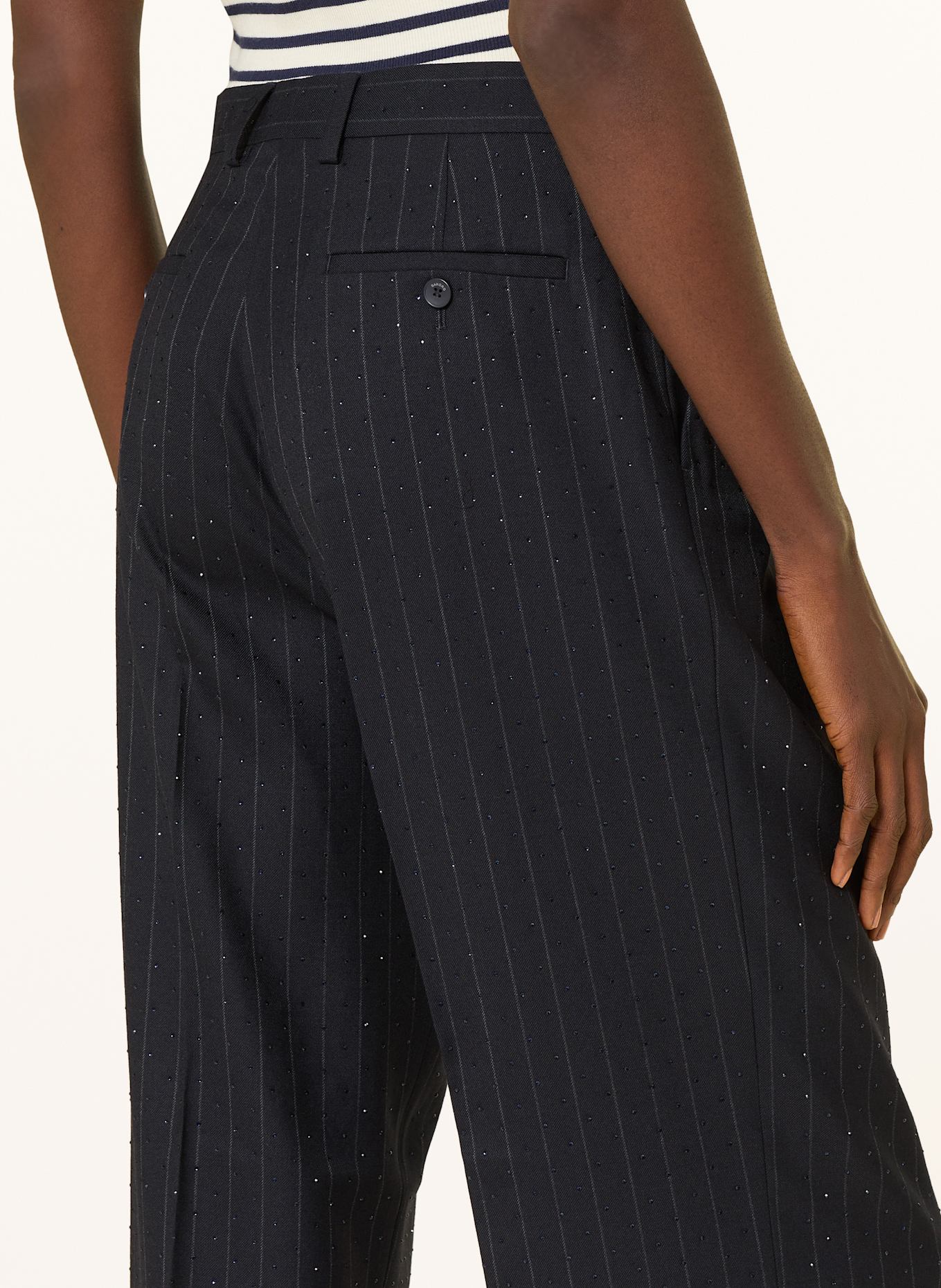 SANDRO Marlenehose mit Schmucksteinen: DUNKELBLAU