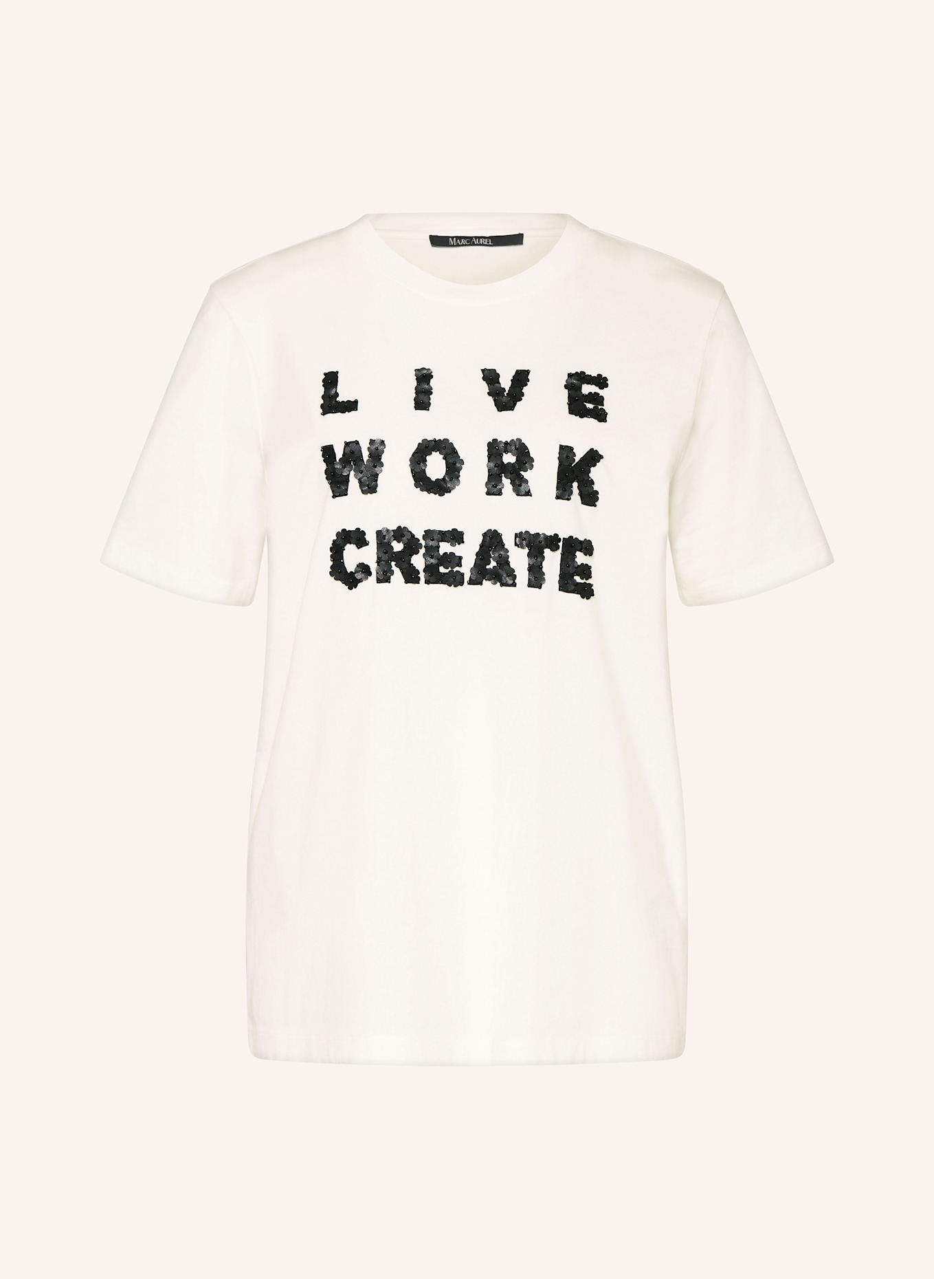 MARC AUREL T-Shirt mit Schmuckperlen: WEISS / SCHWARZ