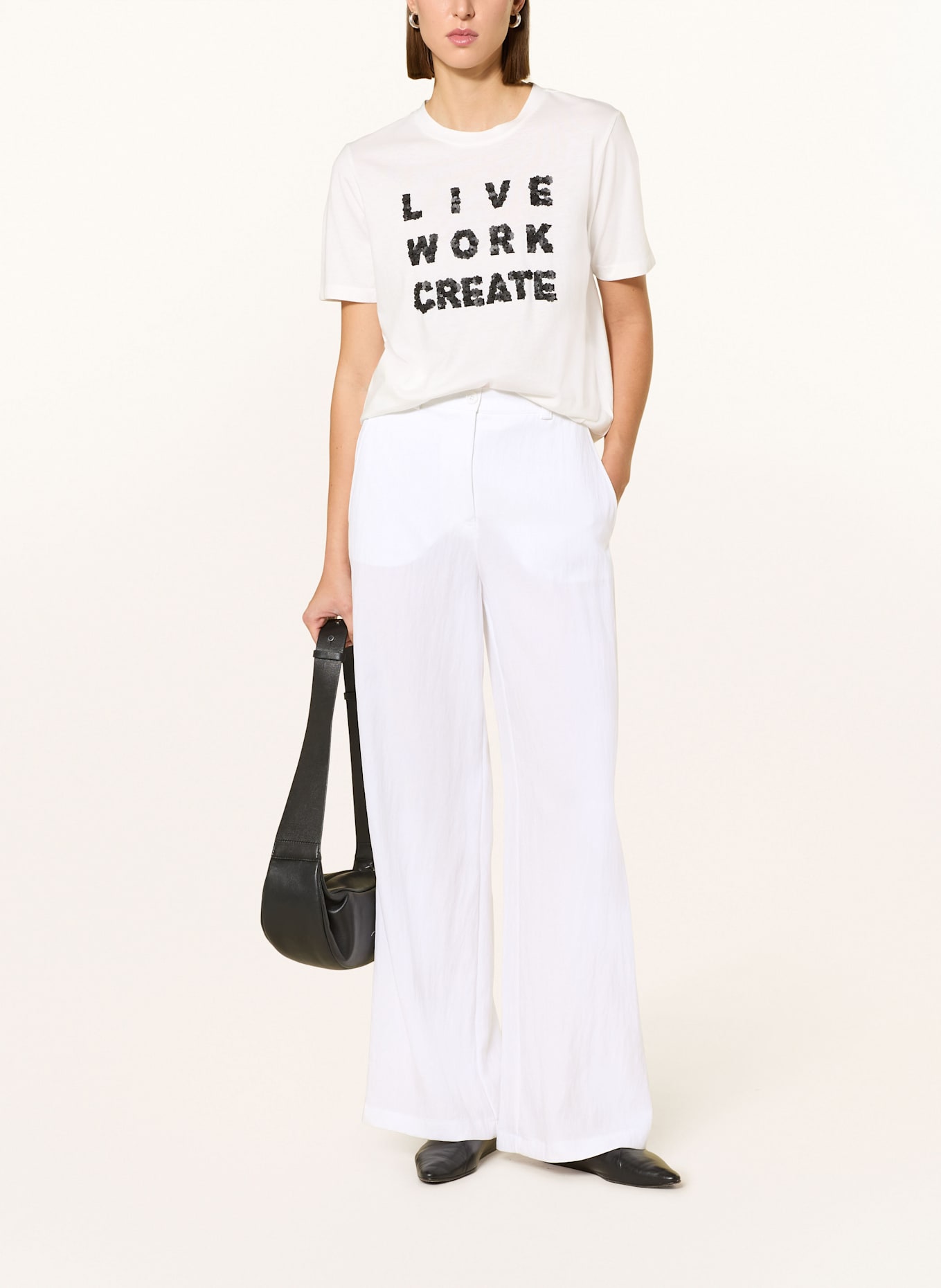 MARC AUREL T-Shirt mit Schmuckperlen: WEISS / SCHWARZ