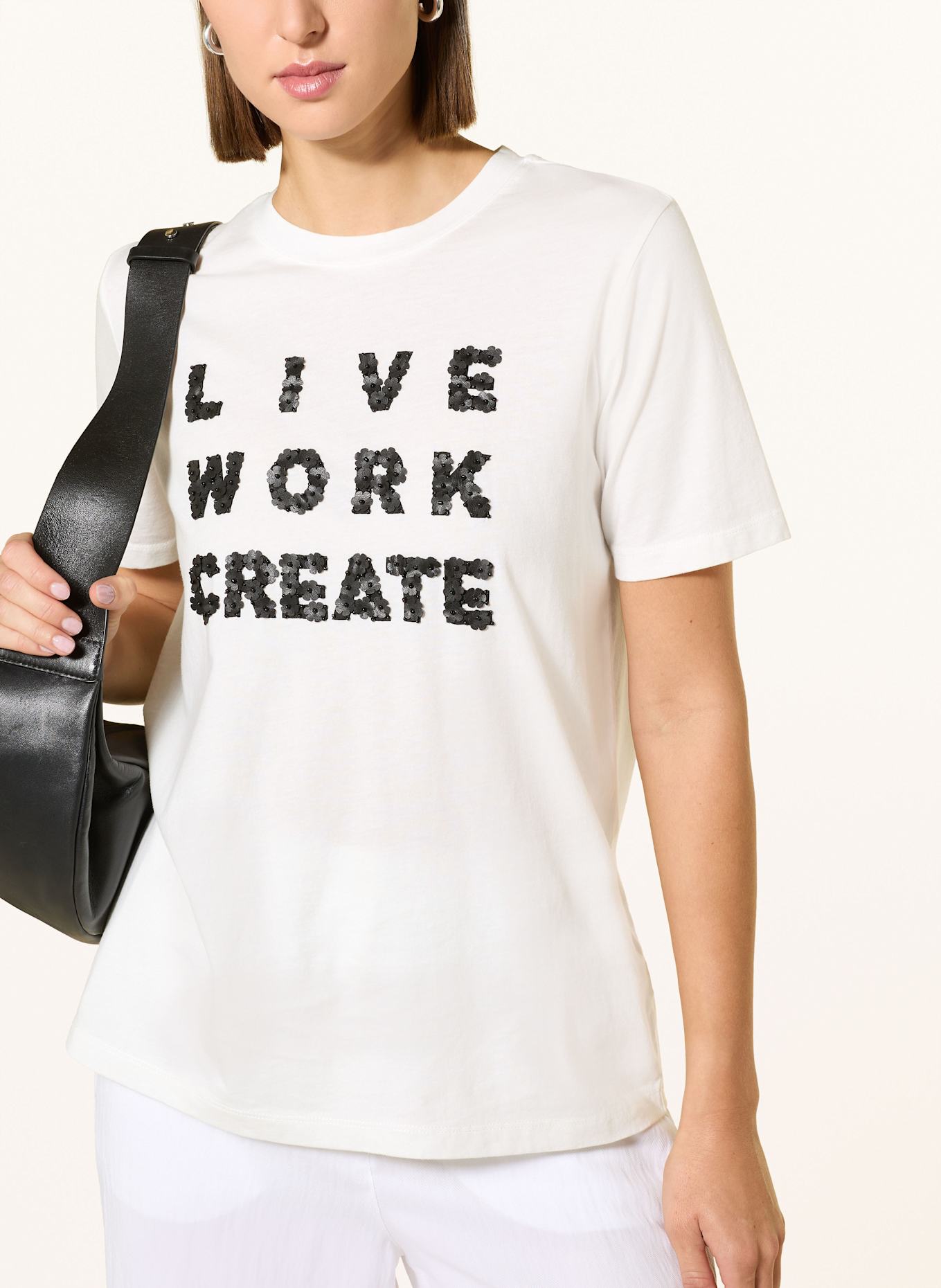 MARC AUREL T-Shirt mit Schmuckperlen: WEISS / SCHWARZ