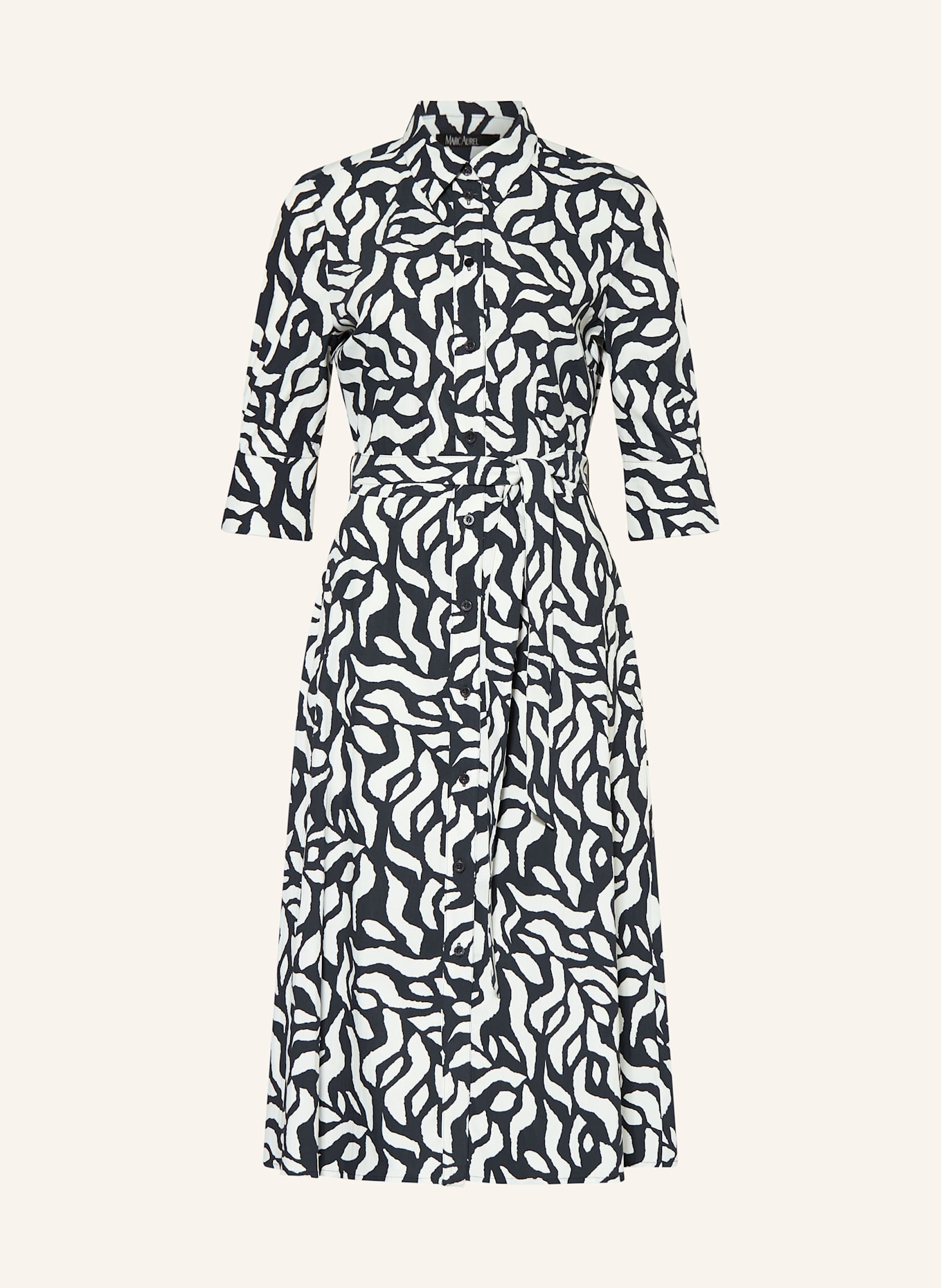 MARC AUREL Hemdblusenkleid mit 3/4-Arm: WEISS / SCHWARZ