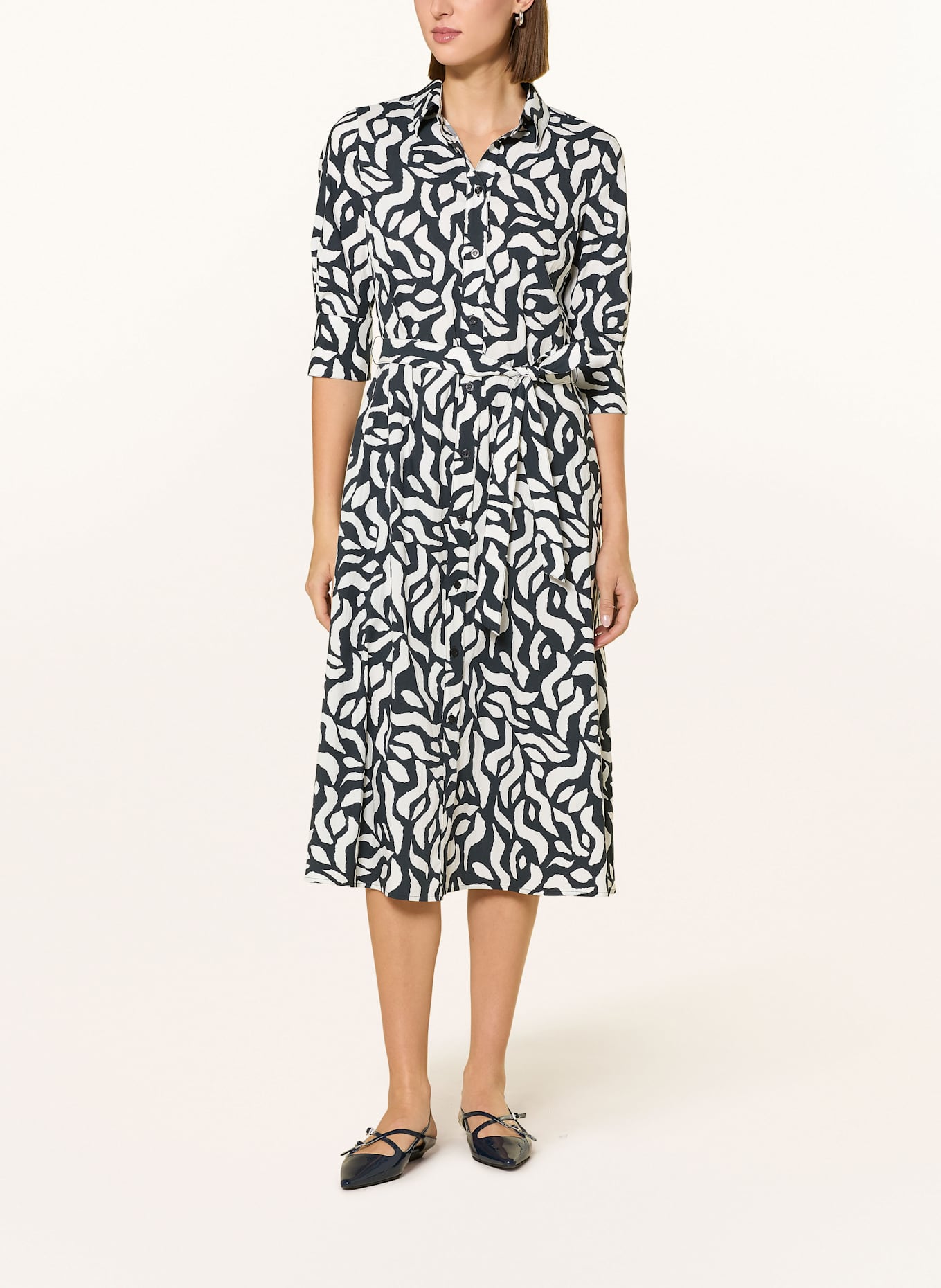 MARC AUREL Hemdblusenkleid mit 3/4-Arm: WEISS / SCHWARZ