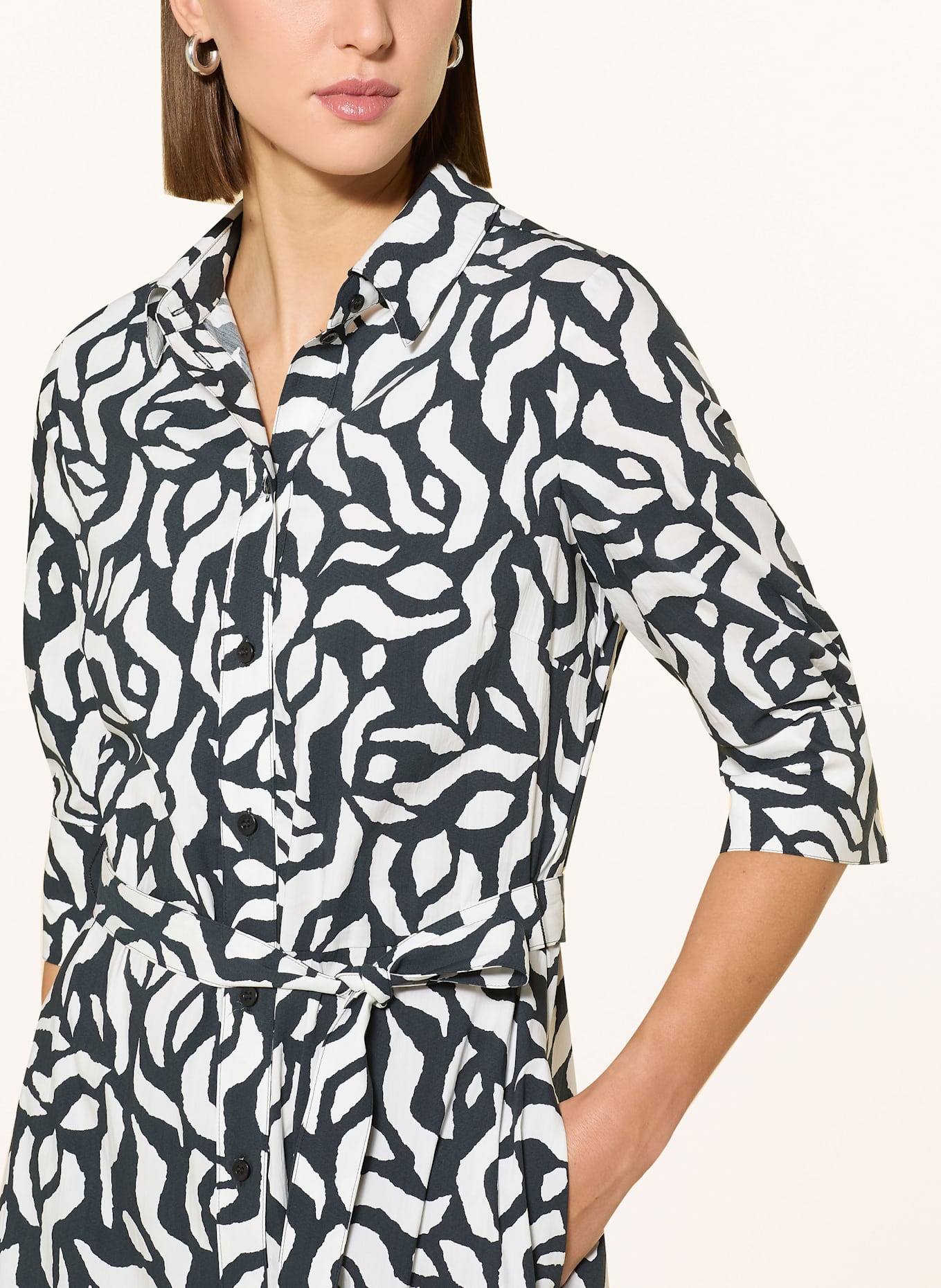 MARC AUREL Hemdblusenkleid mit 3/4-Arm: WEISS / SCHWARZ