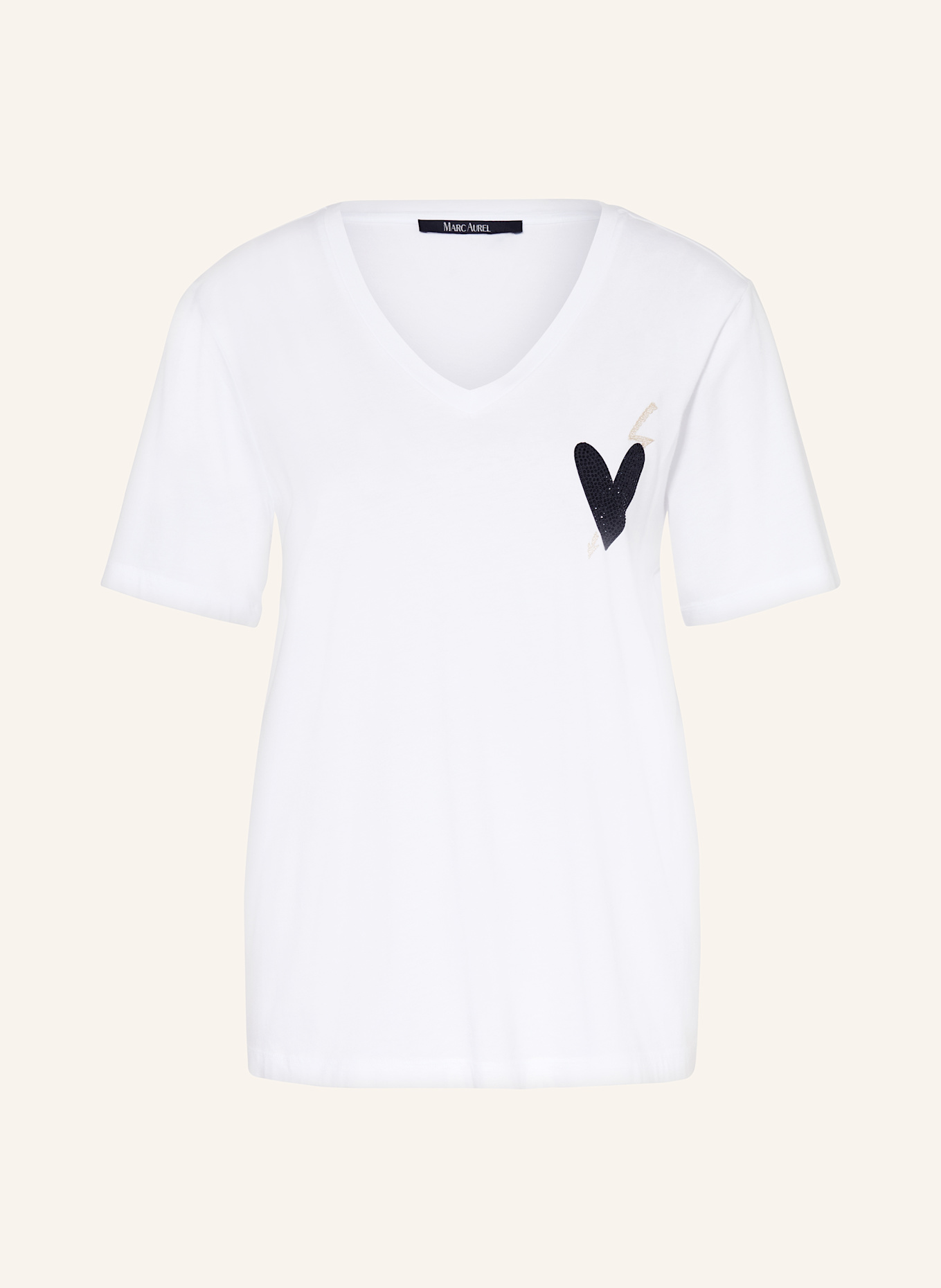 MARC AUREL T-shirt z obszyciem ozdobnymi kamykami: BIAŁY / CZARNY / ZŁOTY