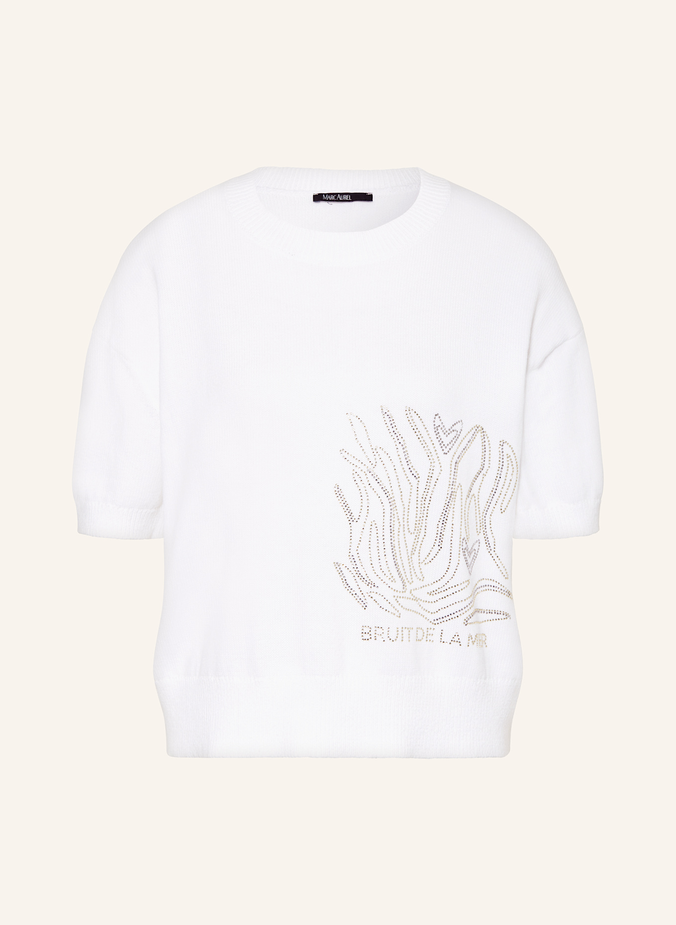 MARC AUREL Pull en maille avec pierres décoratives: BLANC / VERT CLAIR / GRIS