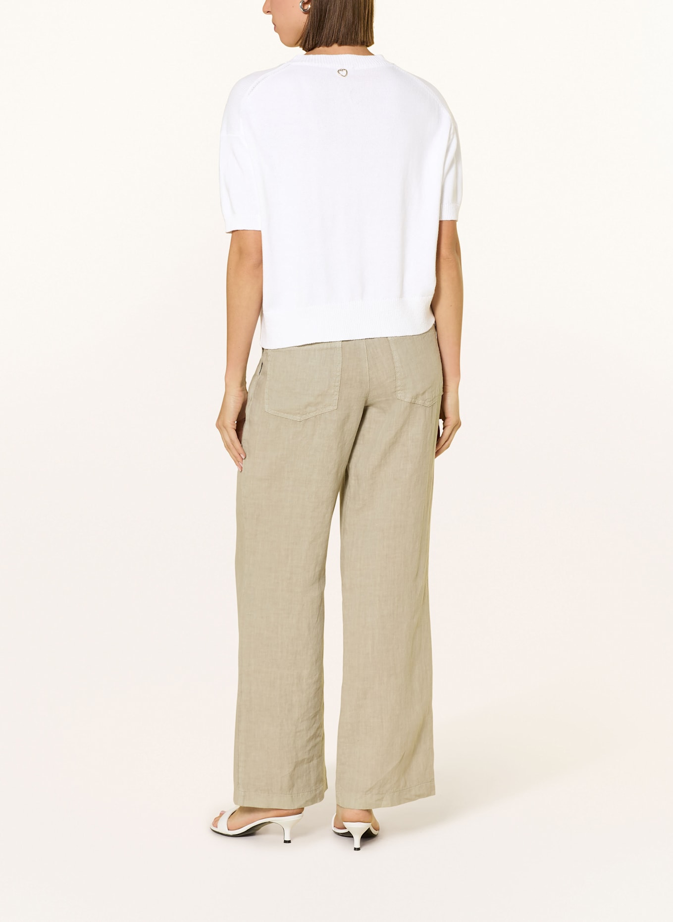 MARC AUREL Pull en maille avec pierres décoratives: BLANC / VERT CLAIR / GRIS