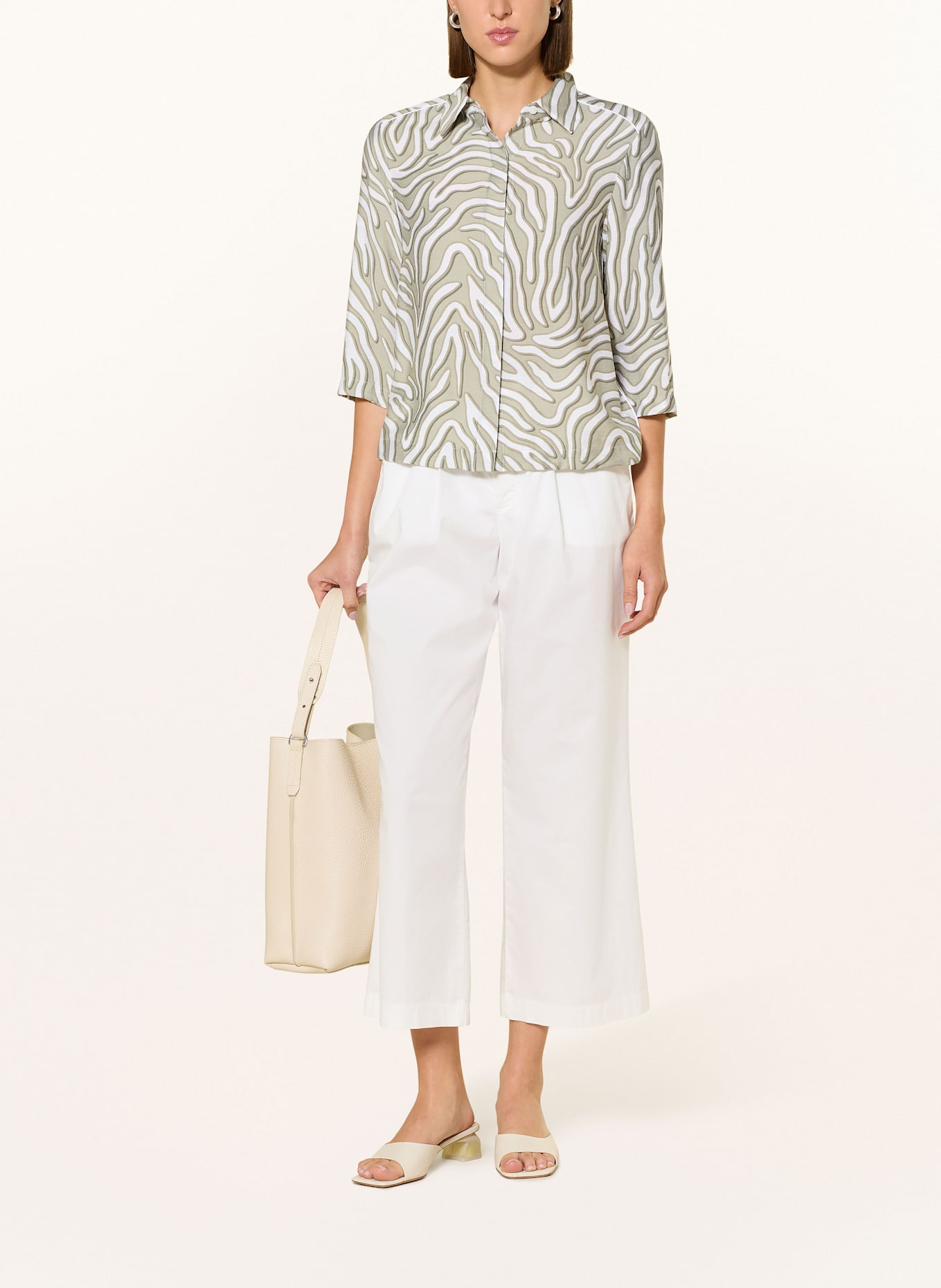 MARC AUREL Overhemdblouse met 3/4-mouwen: OLIJF / GROEN / WIT