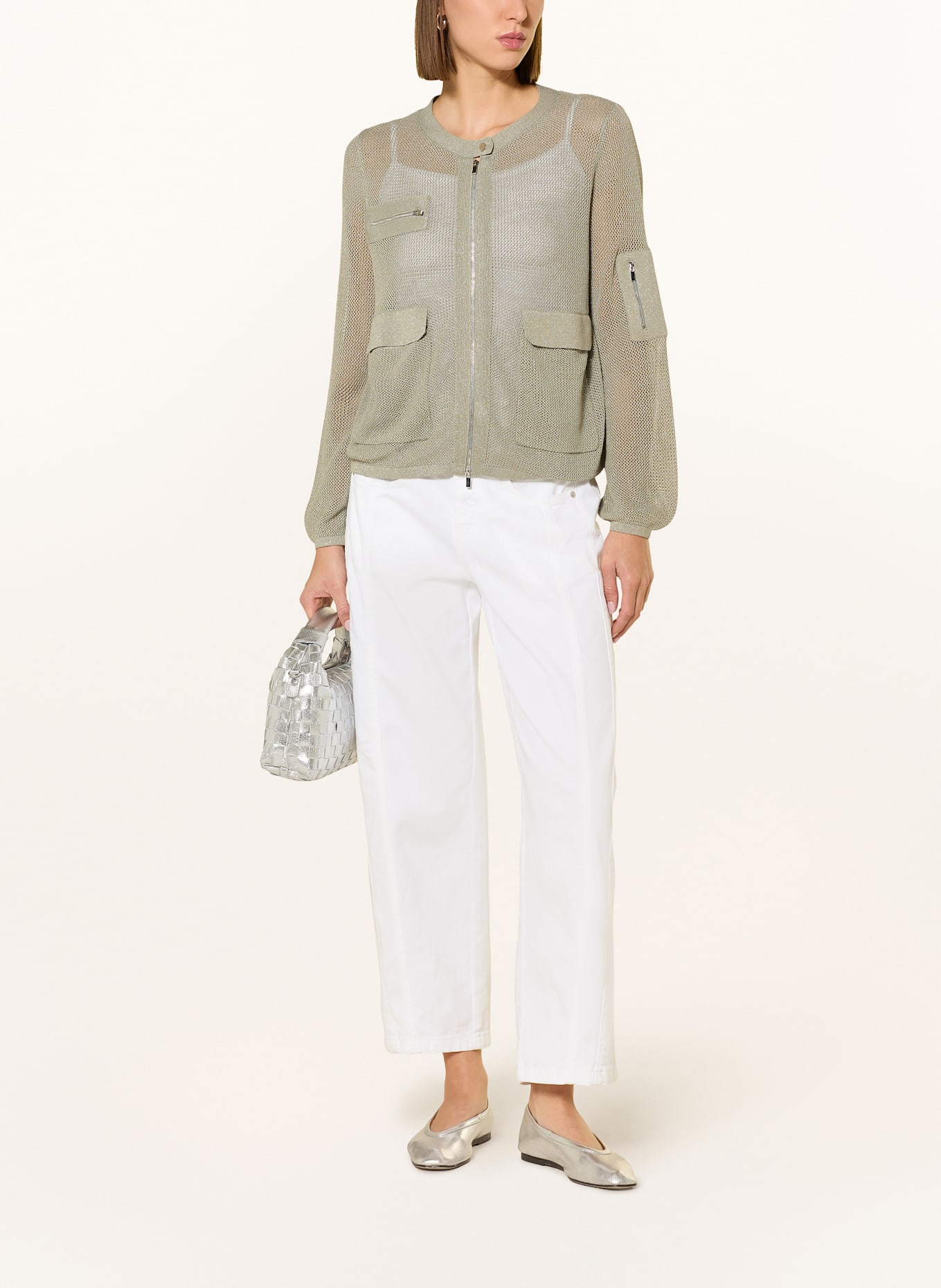 MARC AUREL Pletený kardigan s třpytivou přízí: OLIVOVÁ