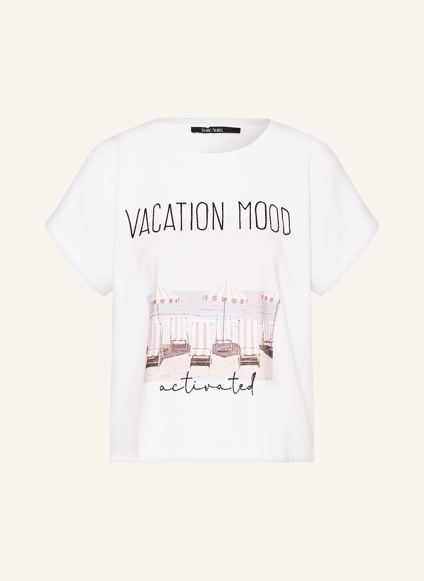 MARC AUREL T-Shirt mit Schmucksteinen: WEISS/ SCHWARZ/ DUNKELBRAUN