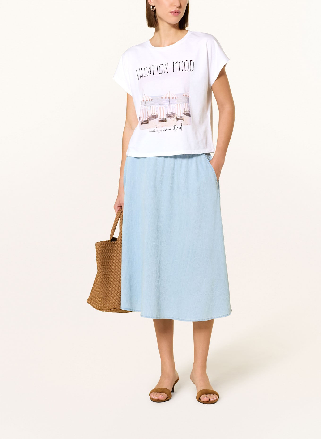 MARC AUREL T-Shirt mit Schmucksteinen: WEISS/ SCHWARZ/ DUNKELBRAUN