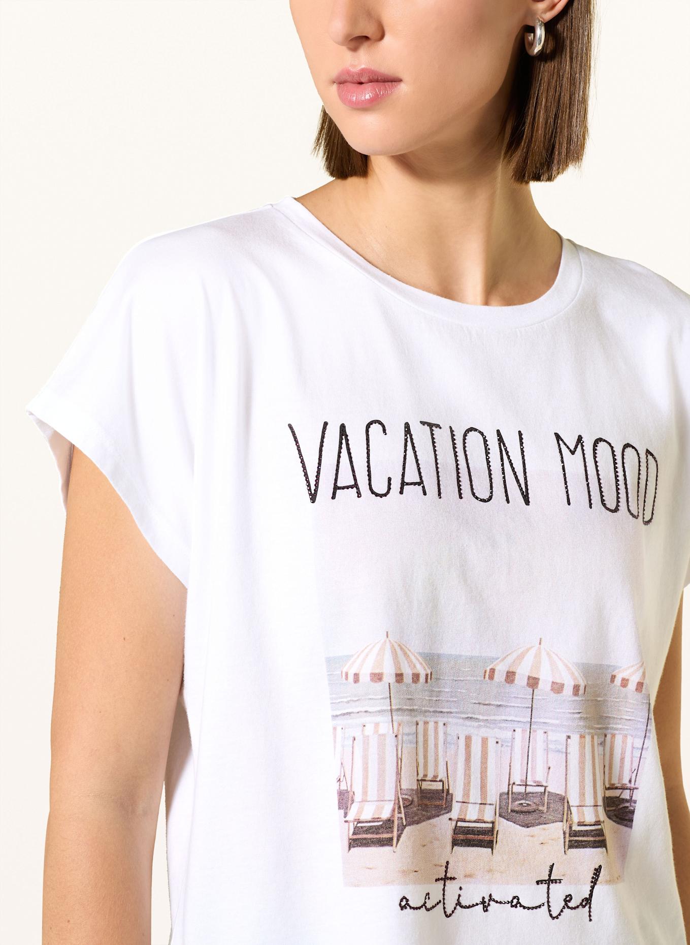 MARC AUREL T-Shirt mit Schmucksteinen: WEISS/ SCHWARZ/ DUNKELBRAUN