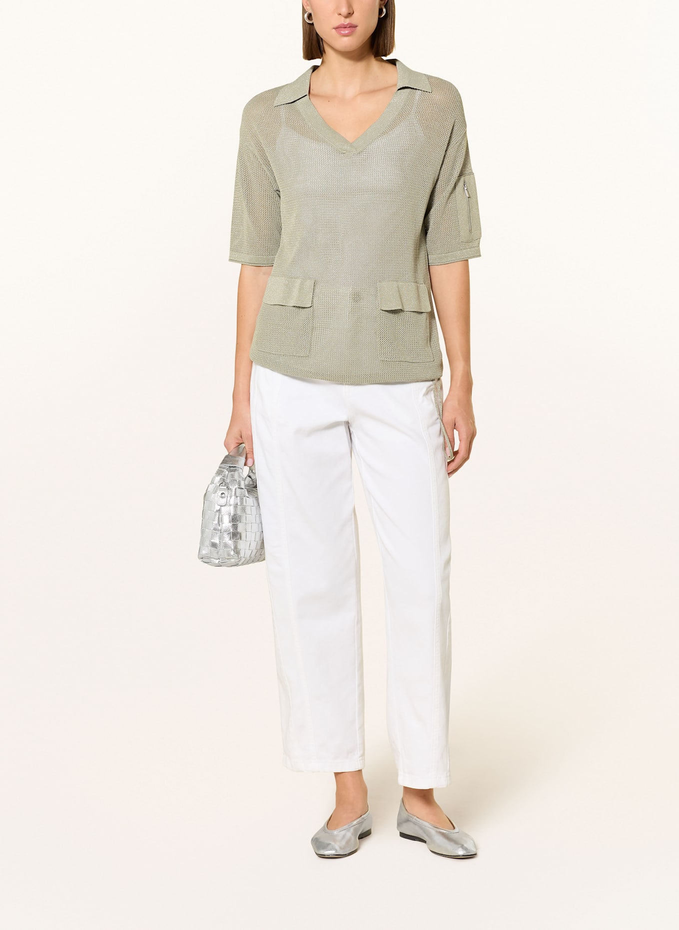 MARC AUREL Knitted polo shirt with glitter thread: OLIVE