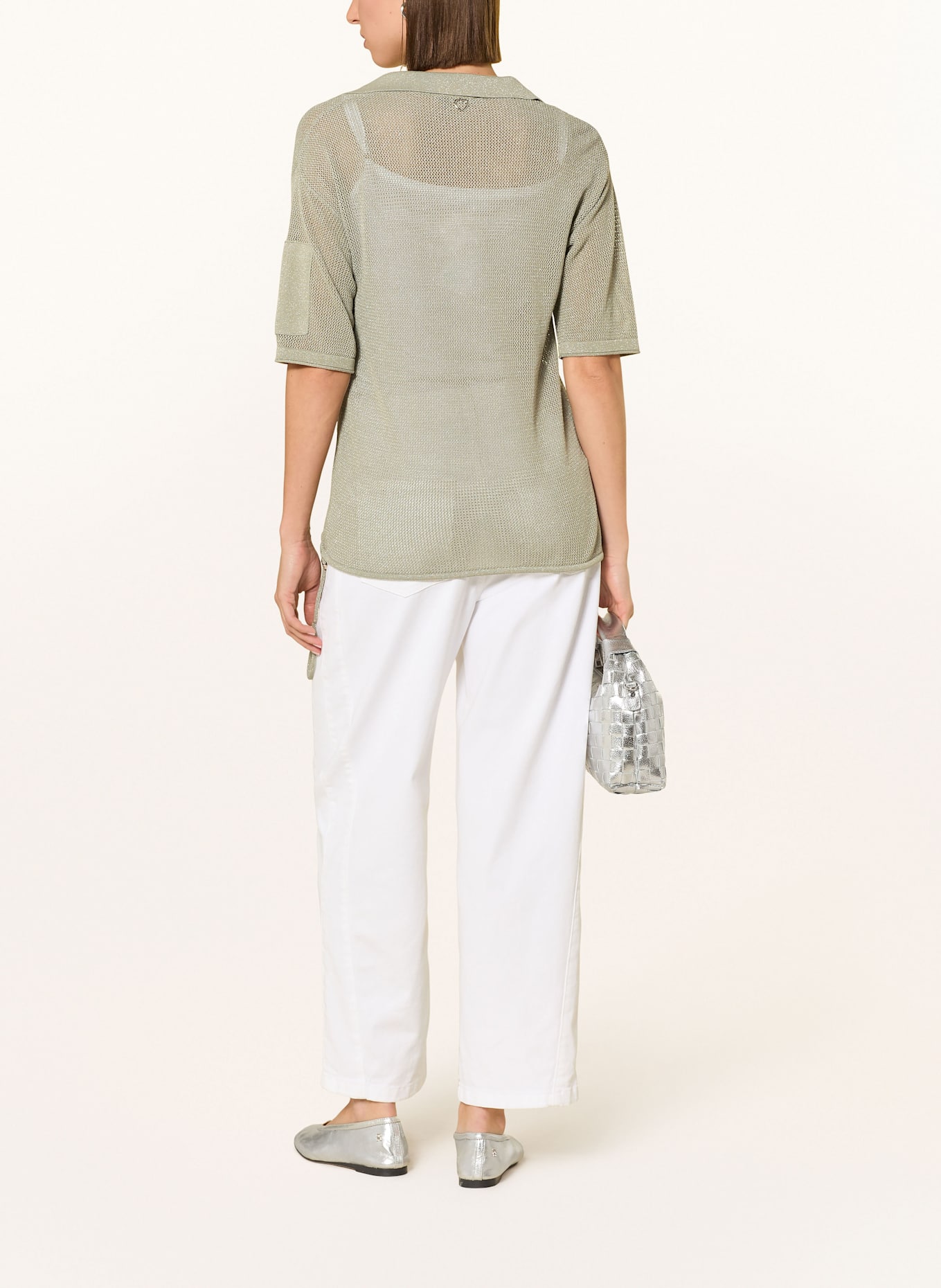 MARC AUREL Knitted polo shirt with glitter thread: OLIVE