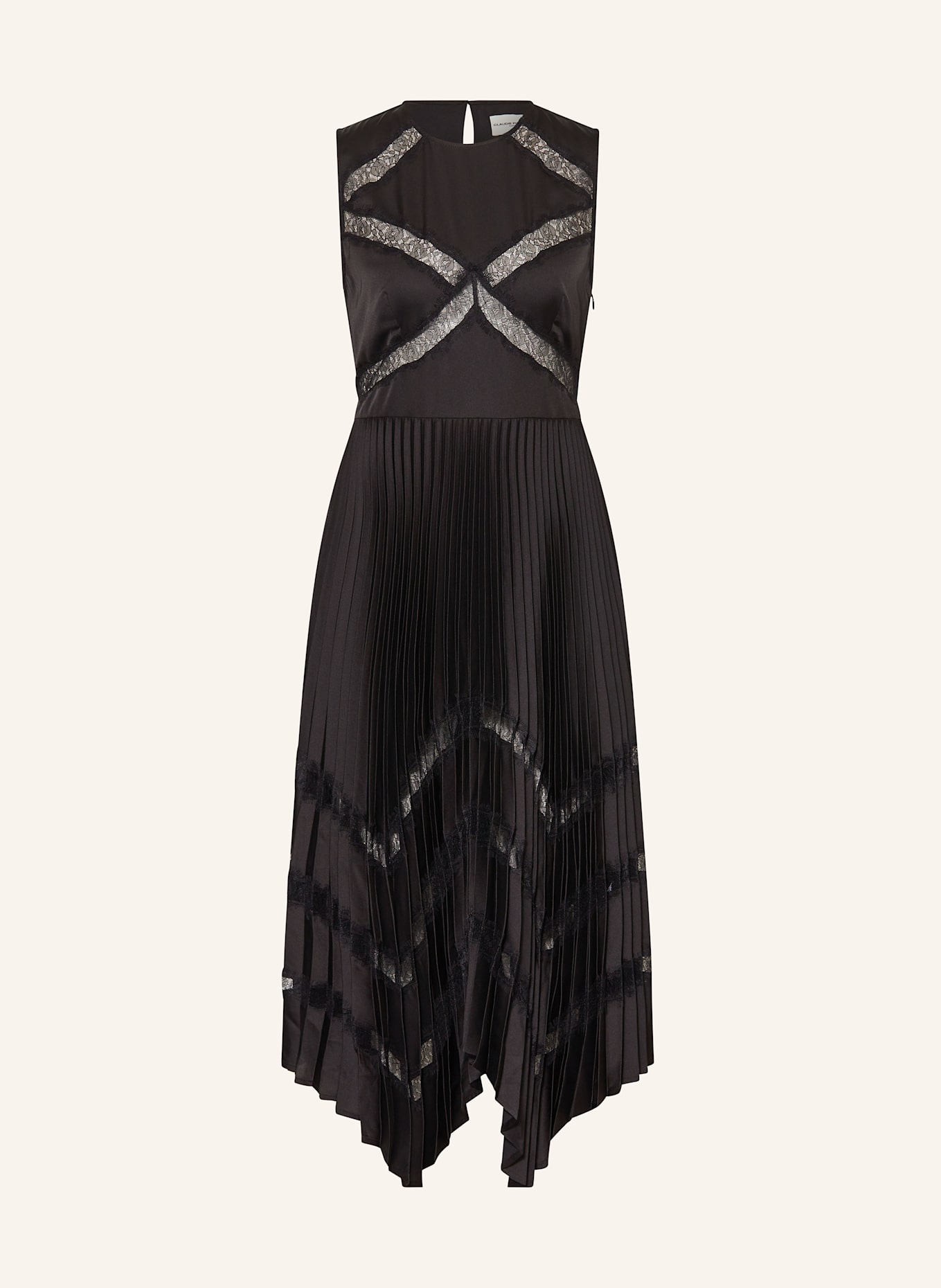 CLAUDIE PIERLOT Kleid mit Spitze und Plissees: SCHWARZ