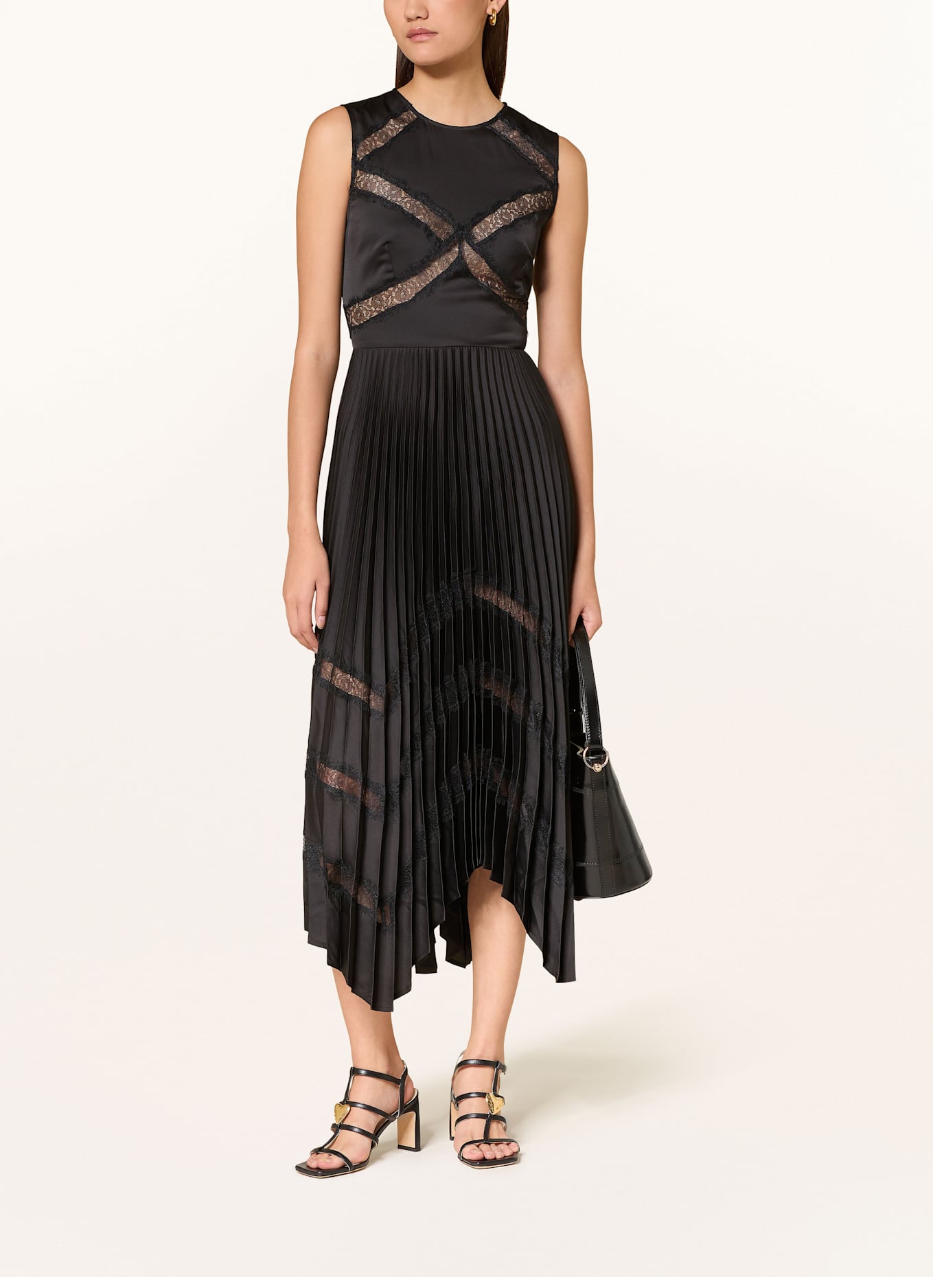CLAUDIE PIERLOT Kleid mit Spitze und Plissees: SCHWARZ