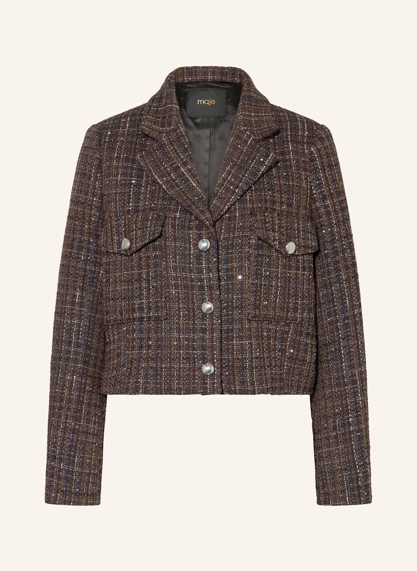 maje Kastenjacke mit Glitzergarn und Pailletten: BLAU / BRAUN / SILBER
