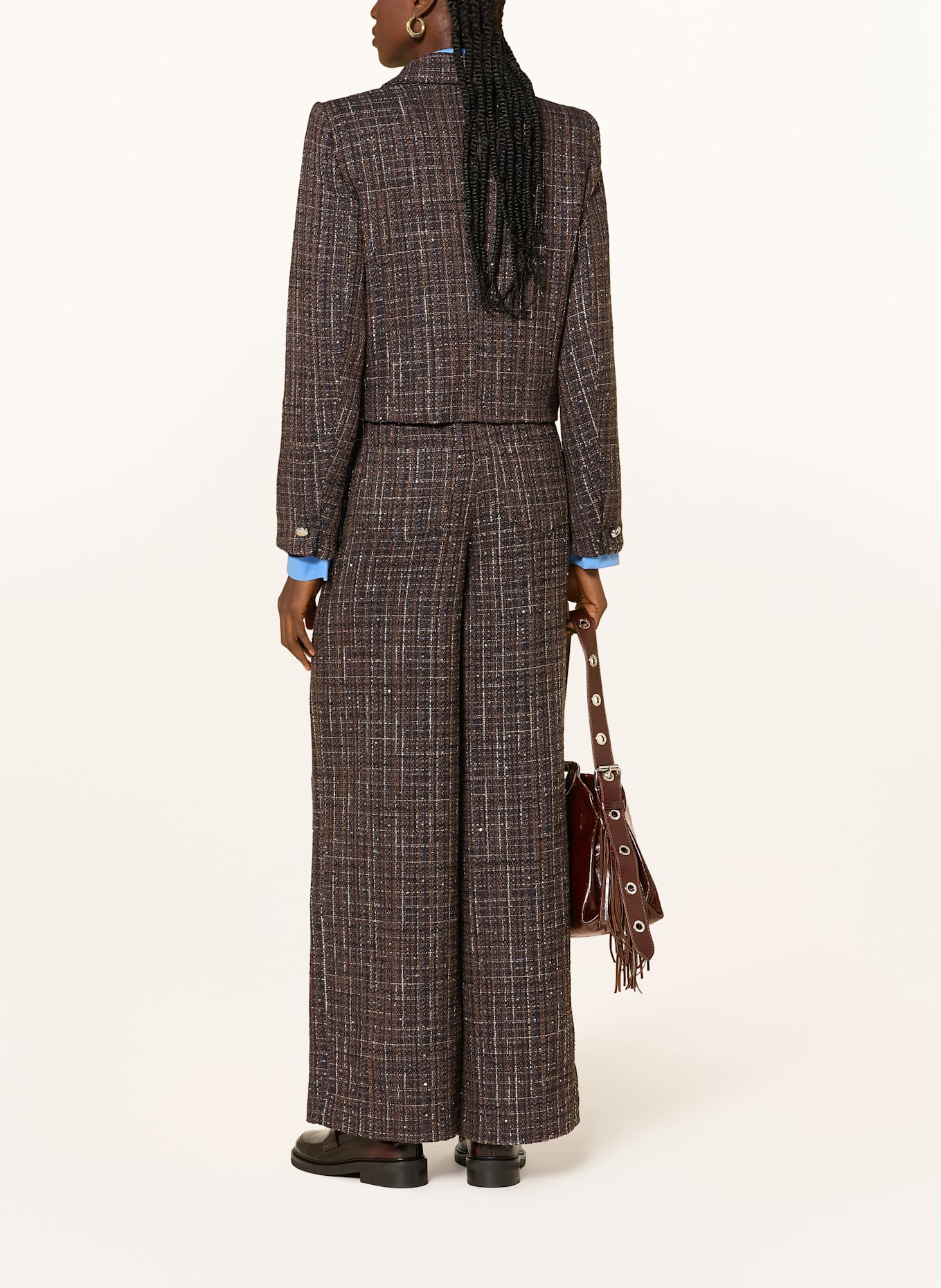 maje Kastenjacke mit Glitzergarn und Pailletten: BLAU / BRAUN / SILBER