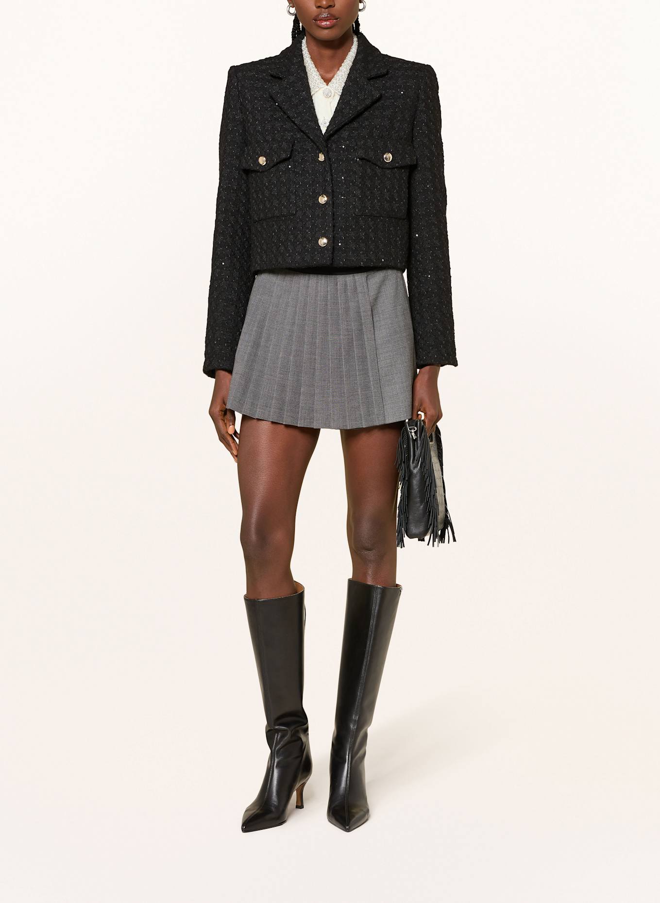 maje Bouclé-Blazer mit Pailletten: SCHWARZ