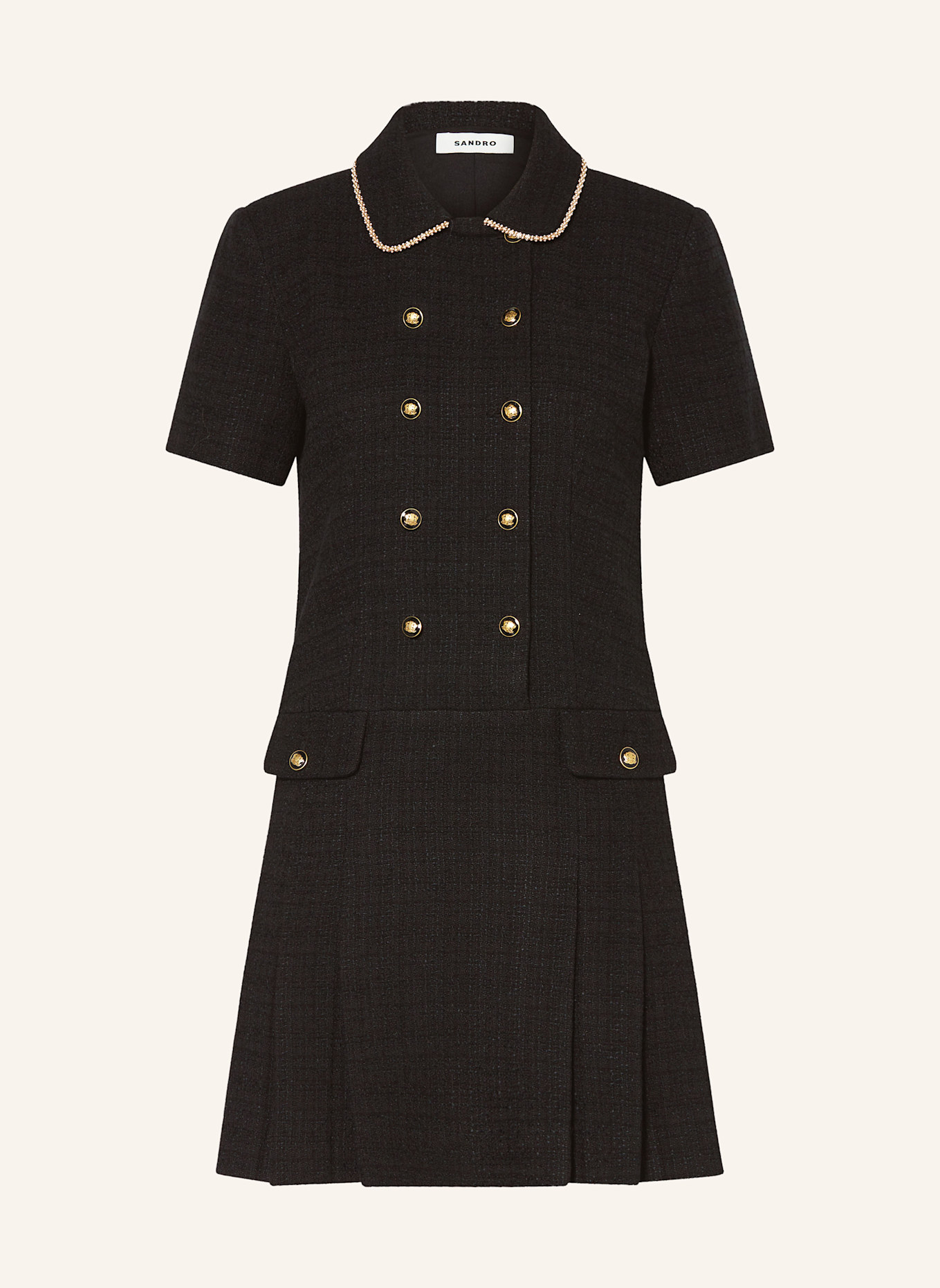 SANDRO Tweed-Kleid: SCHWARZ