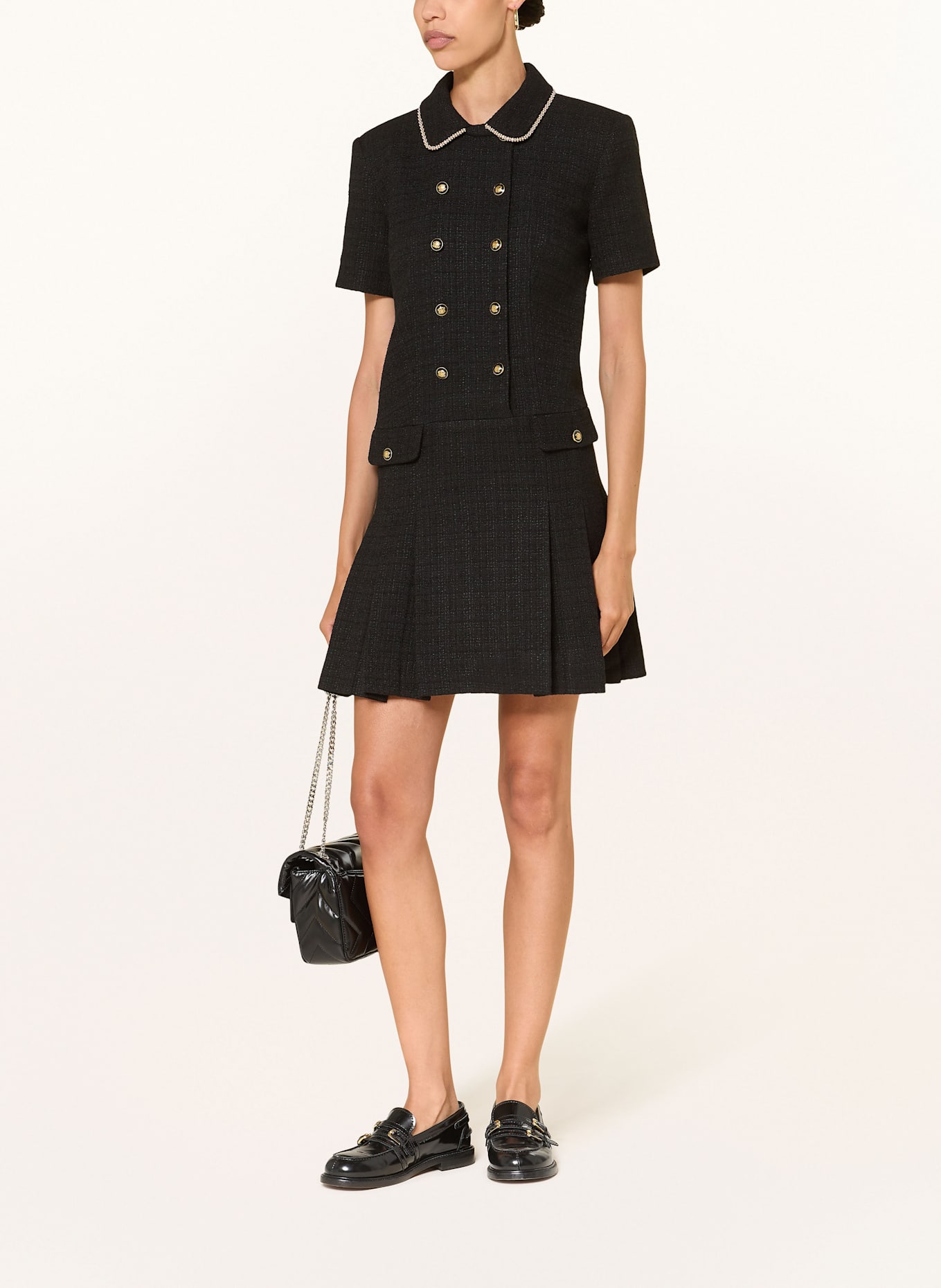 SANDRO Tweed-Kleid: SCHWARZ