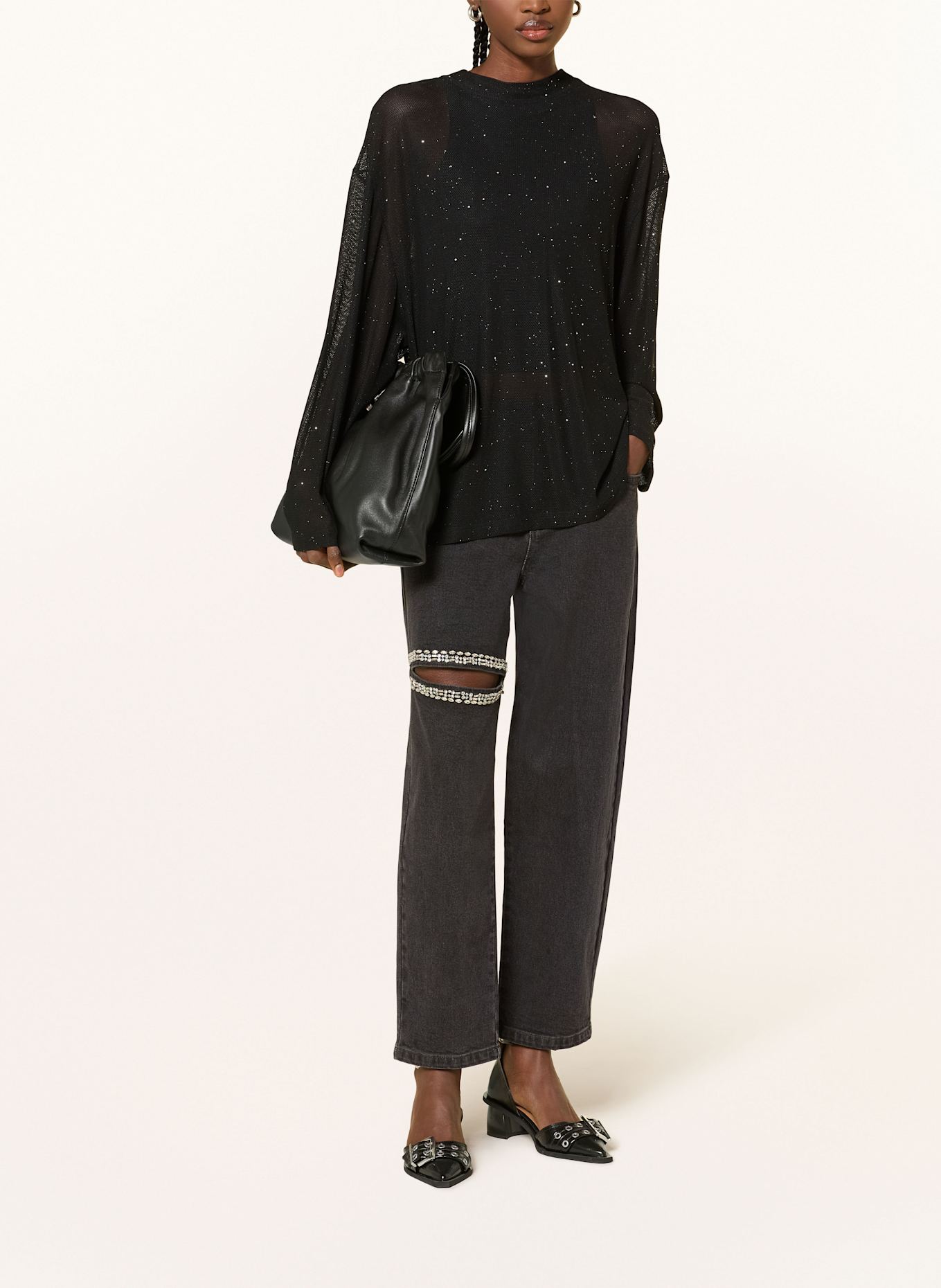 KARO KAUER Cropped long-sleeved shirt: BLACK
