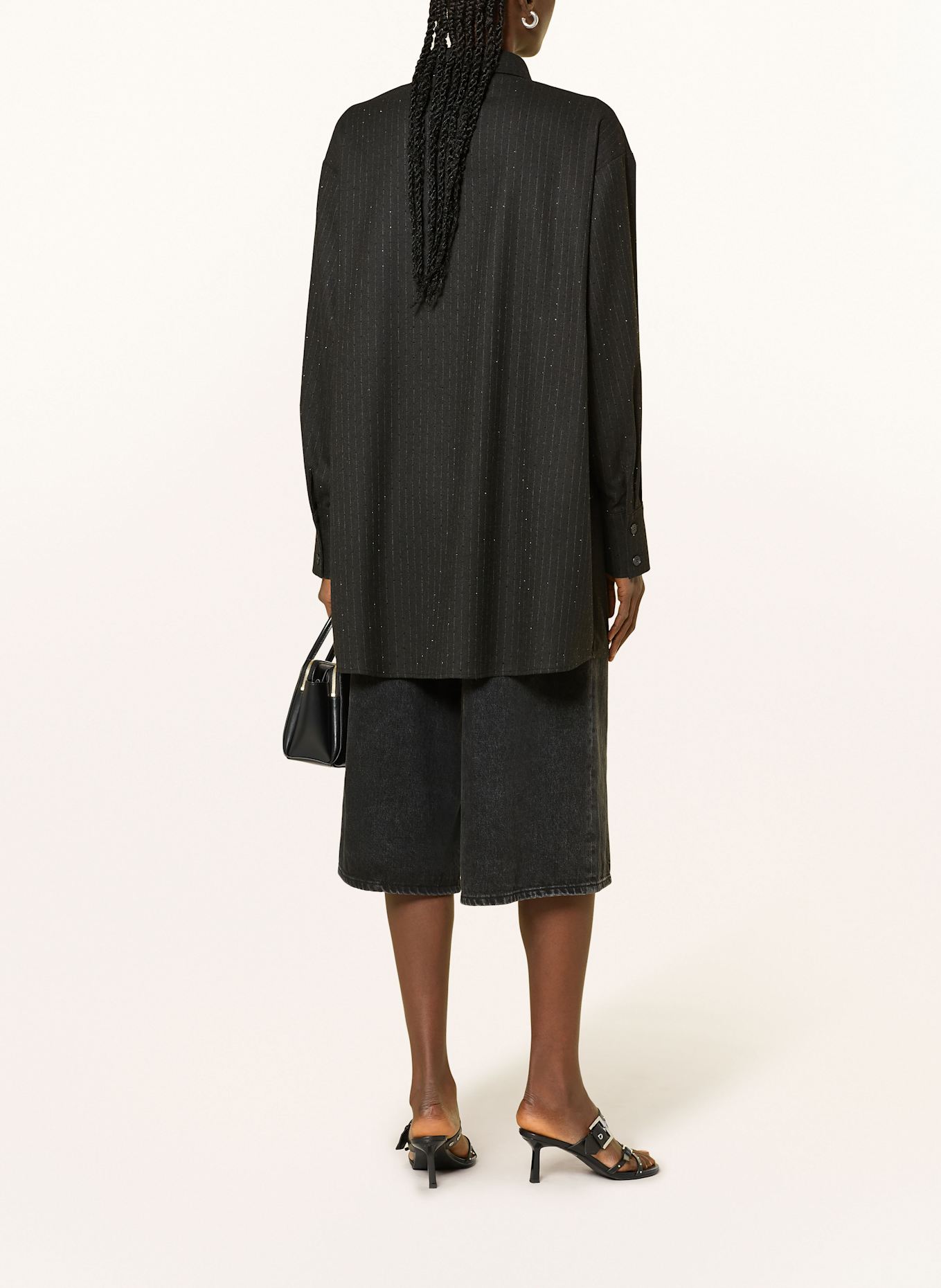 KARO KAUER Oversized-Hemdbluse mit Schmucksteinen: SCHWARZ
