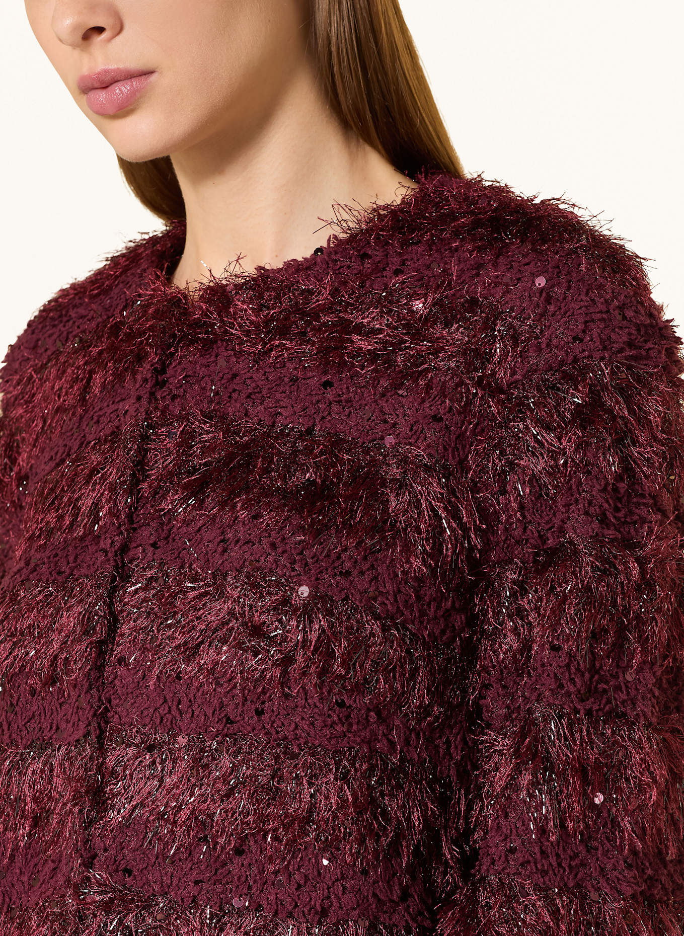 oui Bouclé-Jacke mit Pailletten: DUNKELROT