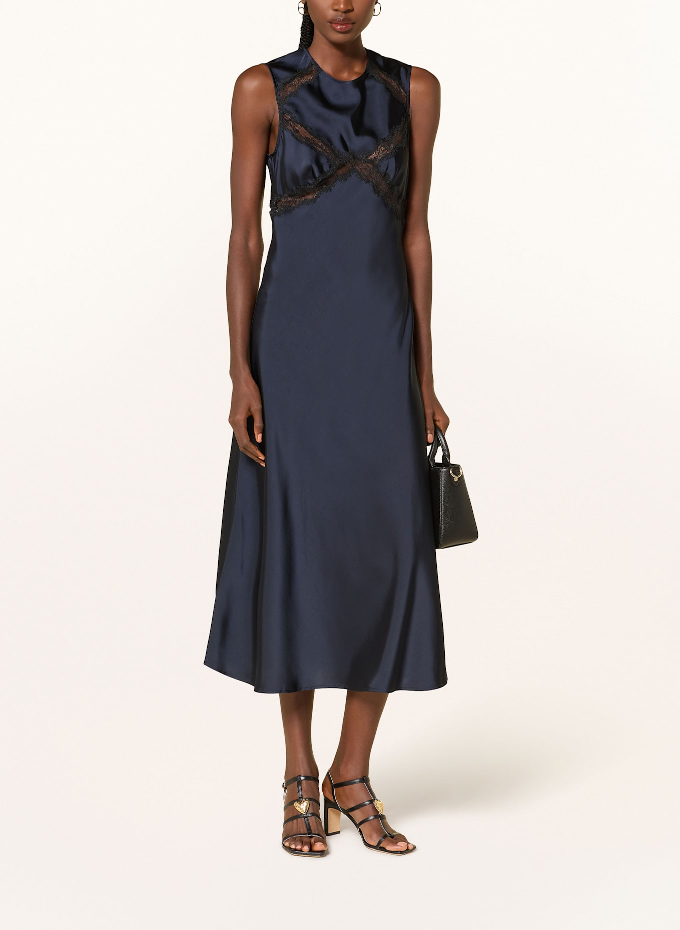 CLAUDIE PIERLOT Satinkleid mit Spitze: DUNKELBLAU