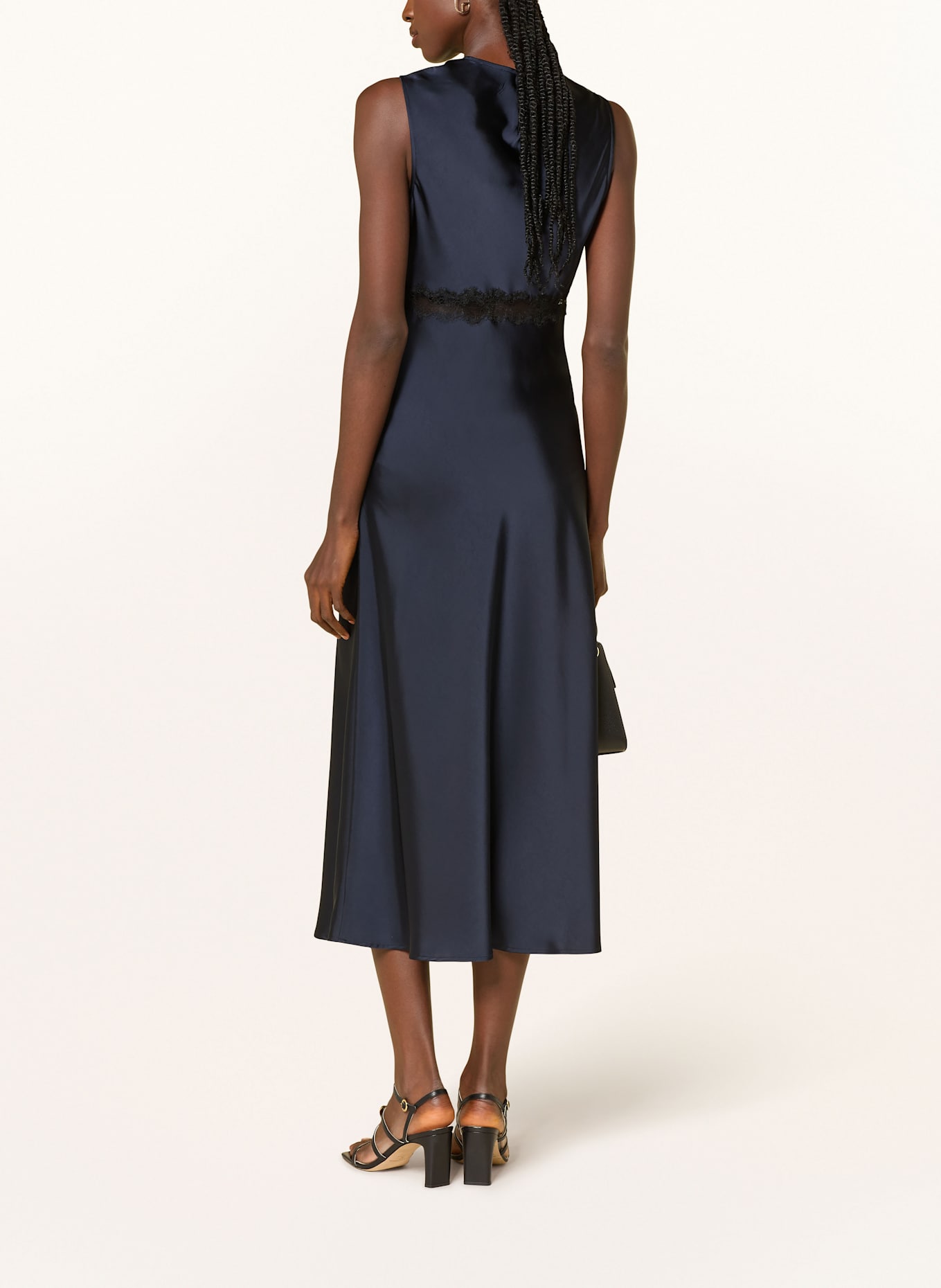 CLAUDIE PIERLOT Satinkleid mit Spitze: DUNKELBLAU